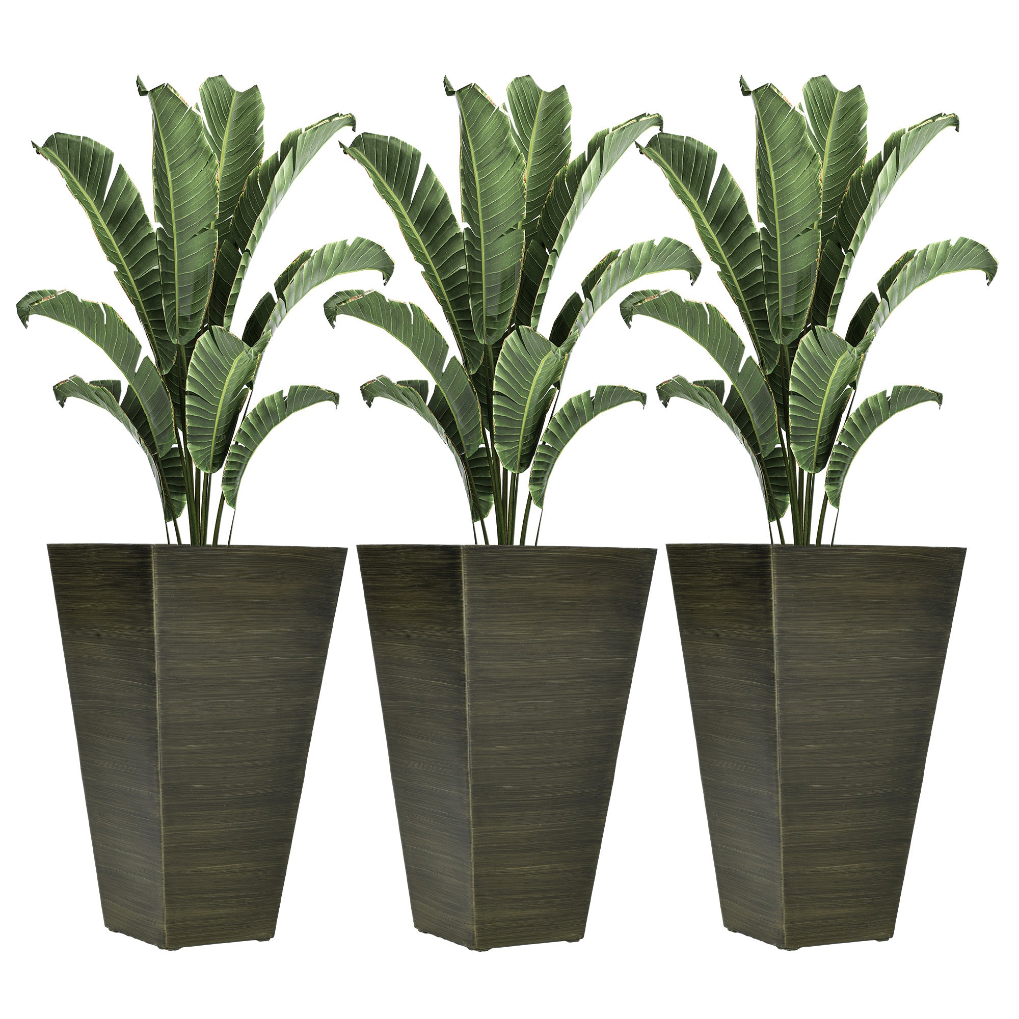 Outsunny 28" Tall Outdoor Planters, Set of 3 Large Taper Planters with Drainage Holes and Plug, Faux Wood Plastic Flower Pots for Outdoor, Indoor, Garden, Patio, Dark Brown--1