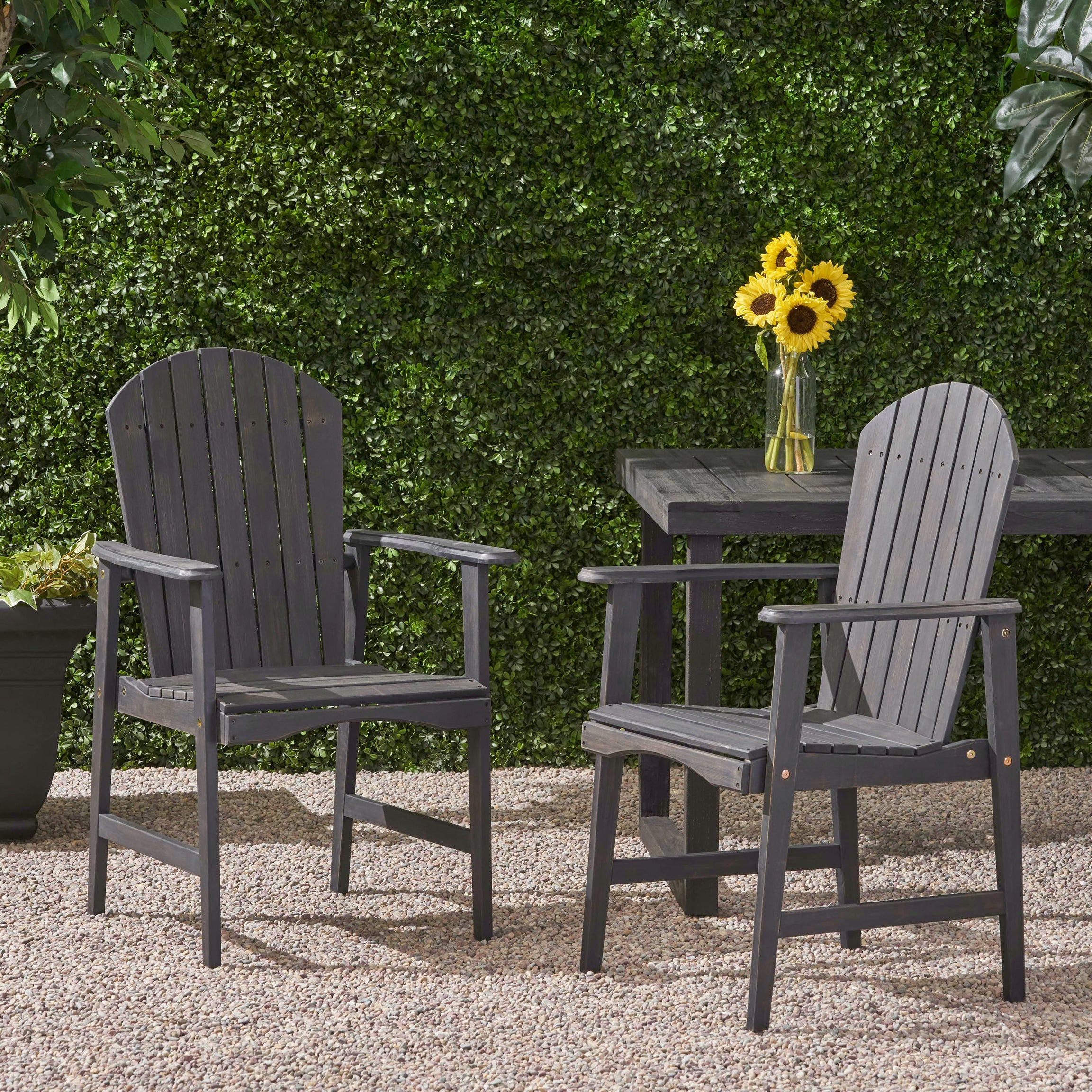 Outdoor Weather Resistant Acacia Wood Adirondack Dining Chairs (Set of 2), Dark Gray Finish--1