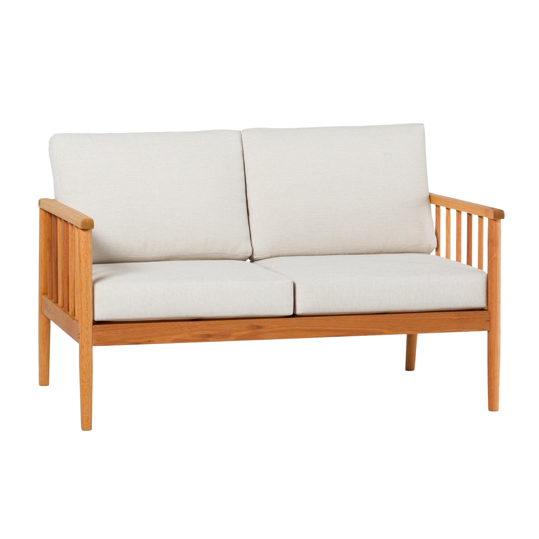 Contemporary Cushioned Eucalyptus Wood Patio Loveseat – Natural--1