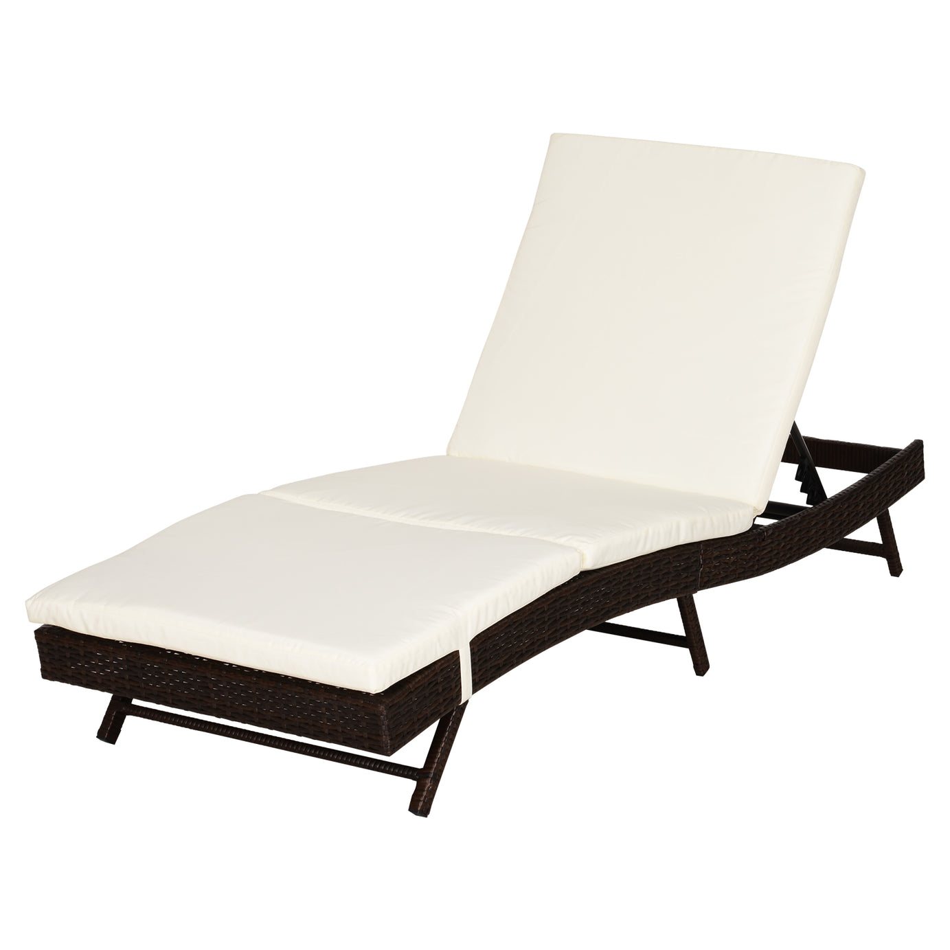 Outsunny Patio Chaise Lounge, Pool Chair with 5 Position Adjustable Backrest & Cushion, Outdoor PE Rattan Wicker Sun Tanning Seat, 78.75" x 28" x 35", Coffee--1