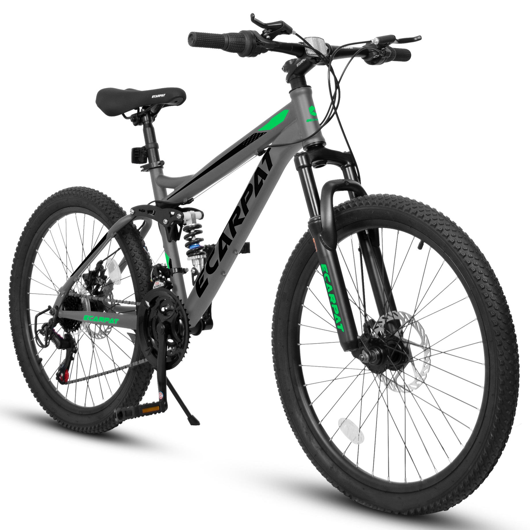 Ecarpat Mountain Bike 24 Inch Wheels, 21-Speed Full Suspension Mens Womens Trail Commuter City Mountain Bike, Carbon Steel Frame Disc Brakes Grip Shifter Front Fork Rear Shock Absorber Bicycles--1