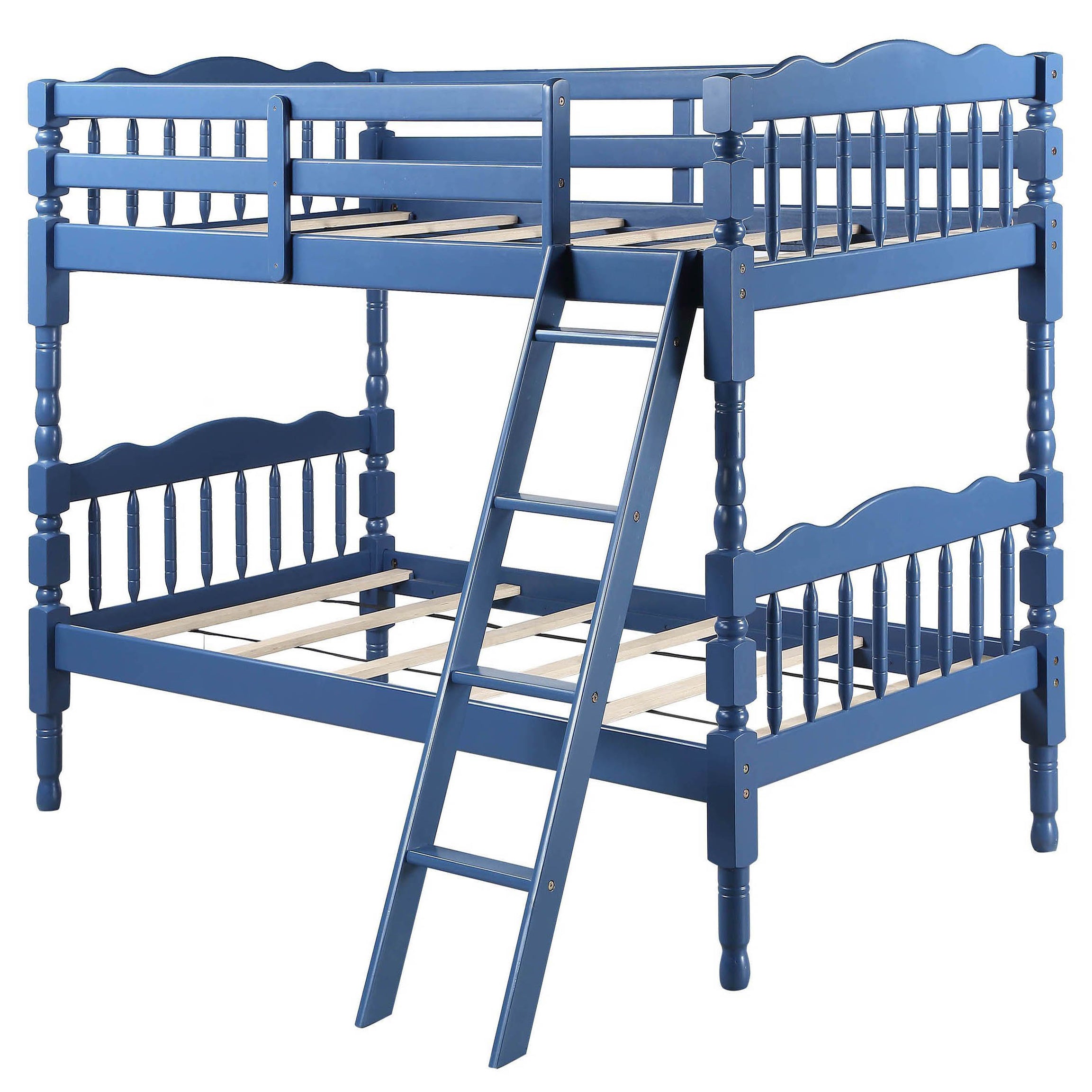 Blue Twin Over Twin Bunk Bed with Built-in Ladder--1