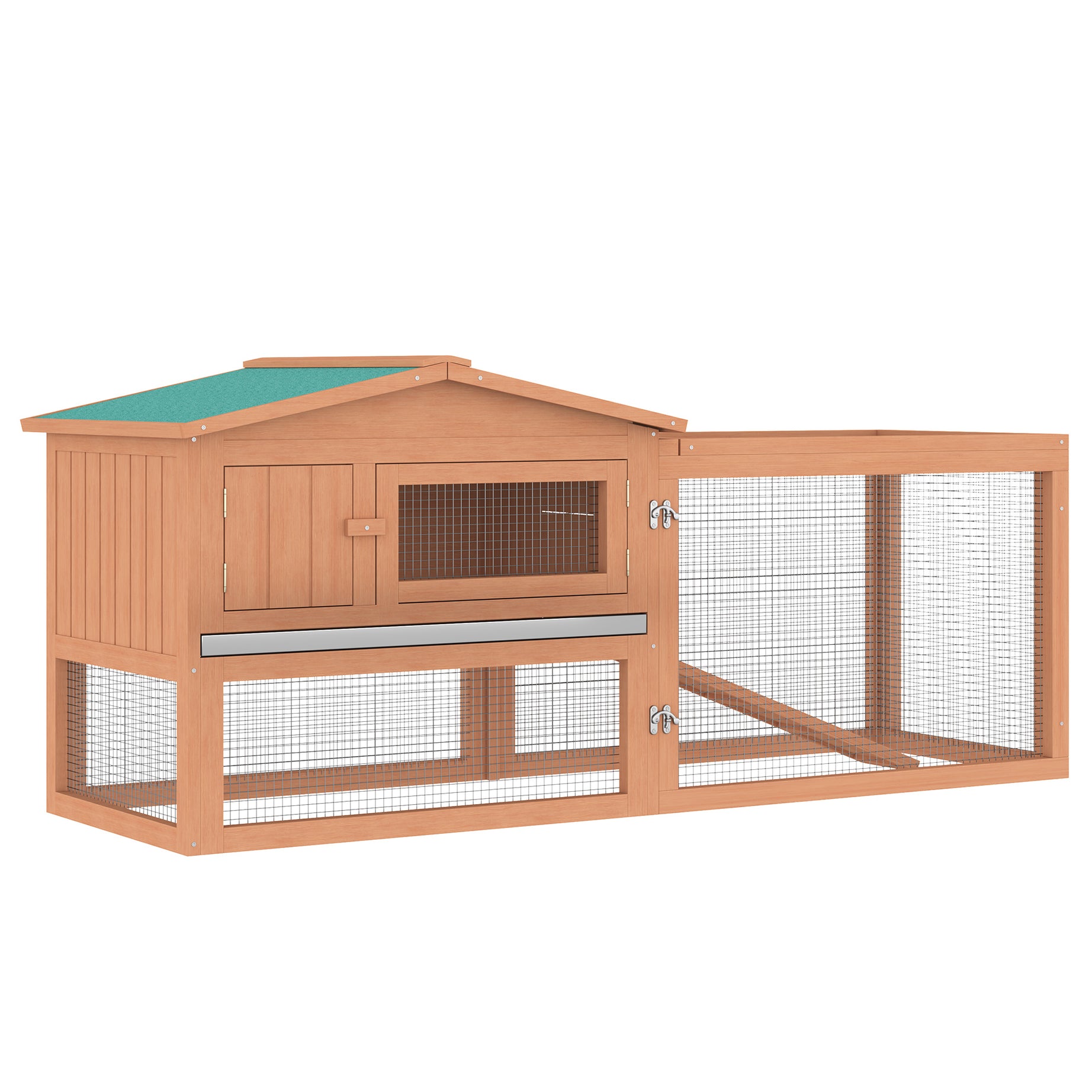 PawHut Rabbit Hutch 2-Story Bunny Cage Small Animal House with Slide Out Tray, Detachable Run, for Indoor Outdoor, 61.5" x 23" x 27", Natural--1