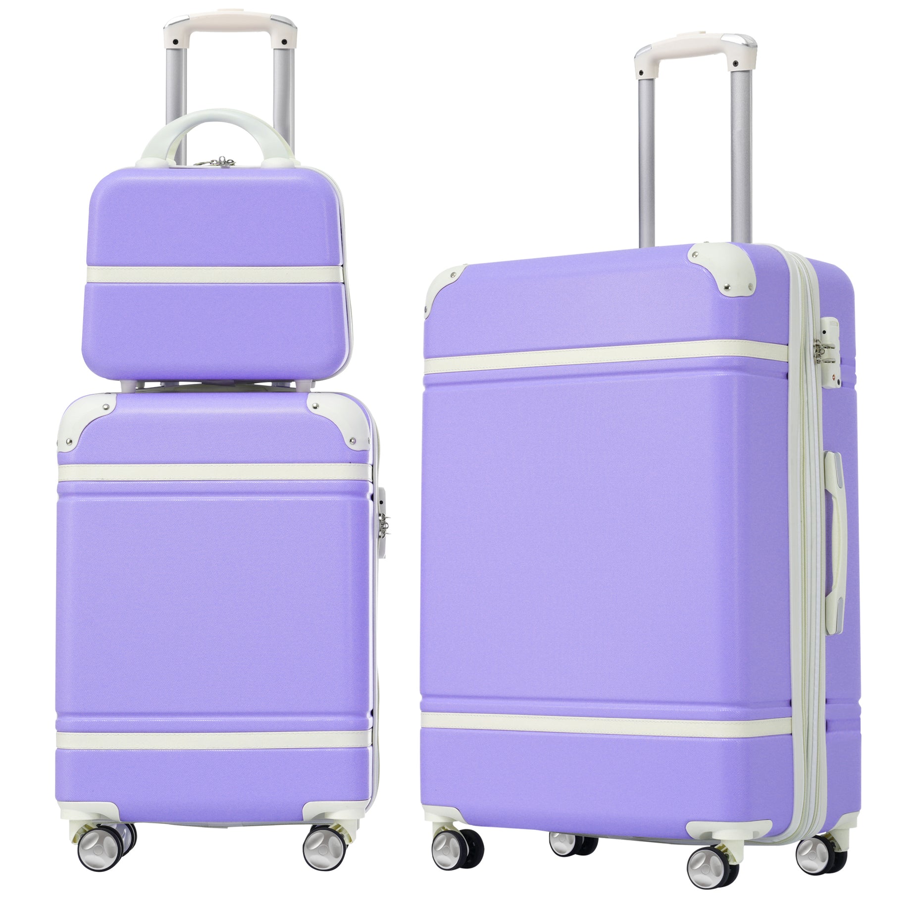 Hardshell Luggage Sets 3 Pieces 20"+24" Luggages and Cosmetic Case Spinner Suitcase with TSA Lock  Lightweight,Purple--1