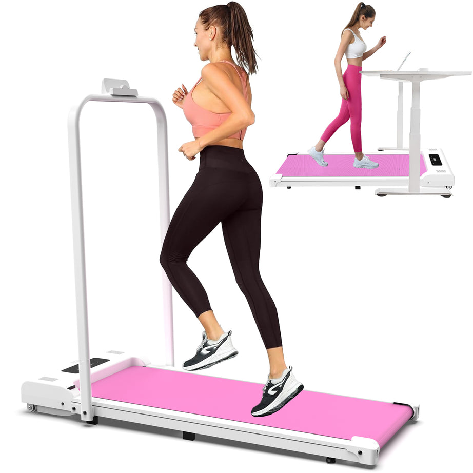 Under Desk Treadmill, Walking Pad, 2 in 1 Portable Treadmill with Handle Remote Control LED Display, Walking Jogging Machine for Home Office Use(265 lbs)-Pink--1