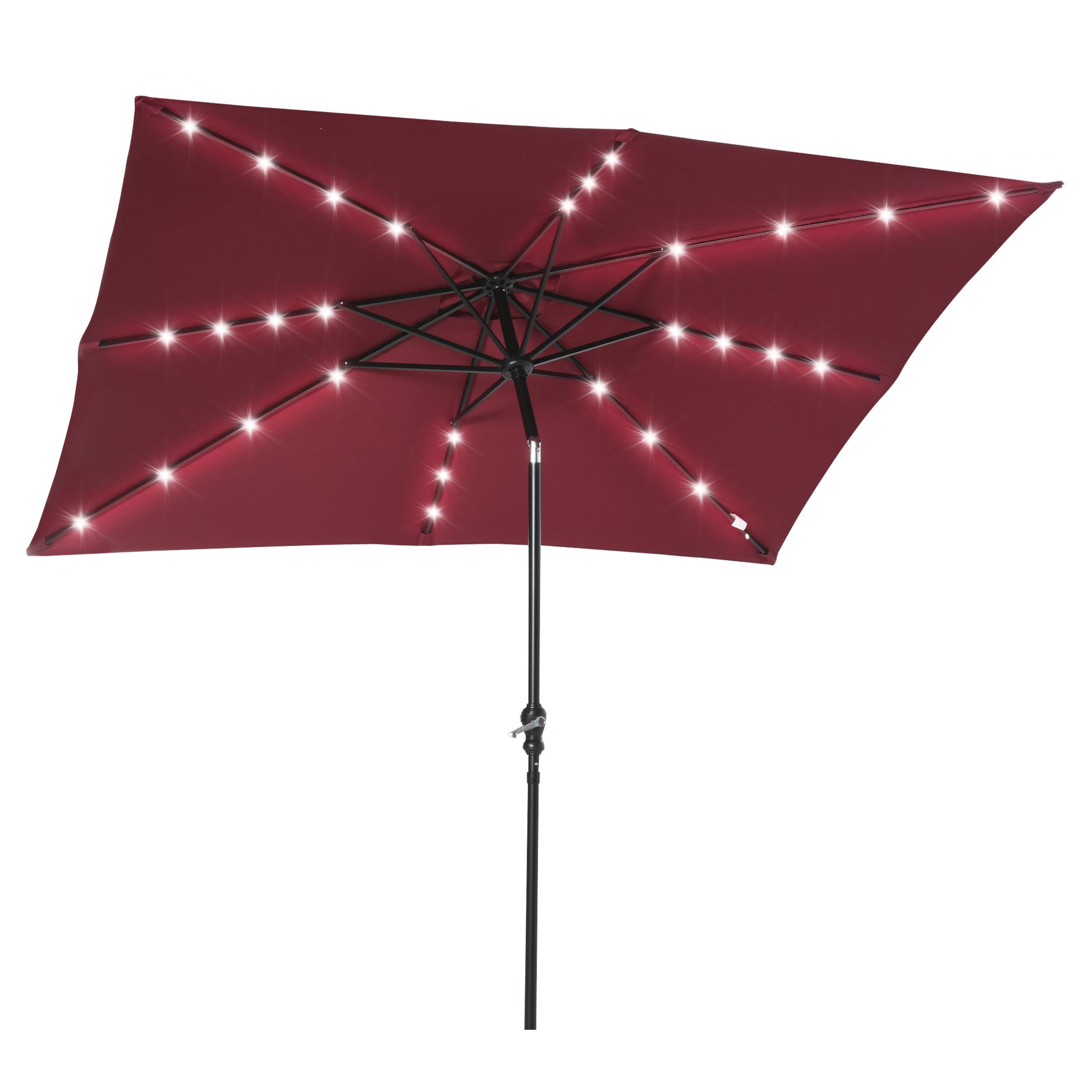 Outsunny 9' x 7' Solar Umbrella, LED Lighted Patio Umbrella for Table or Base with Tilt & Crank, Outdoor Umbrella for Garden, Deck, Backyard, Pool, Beach, Wine Red--1