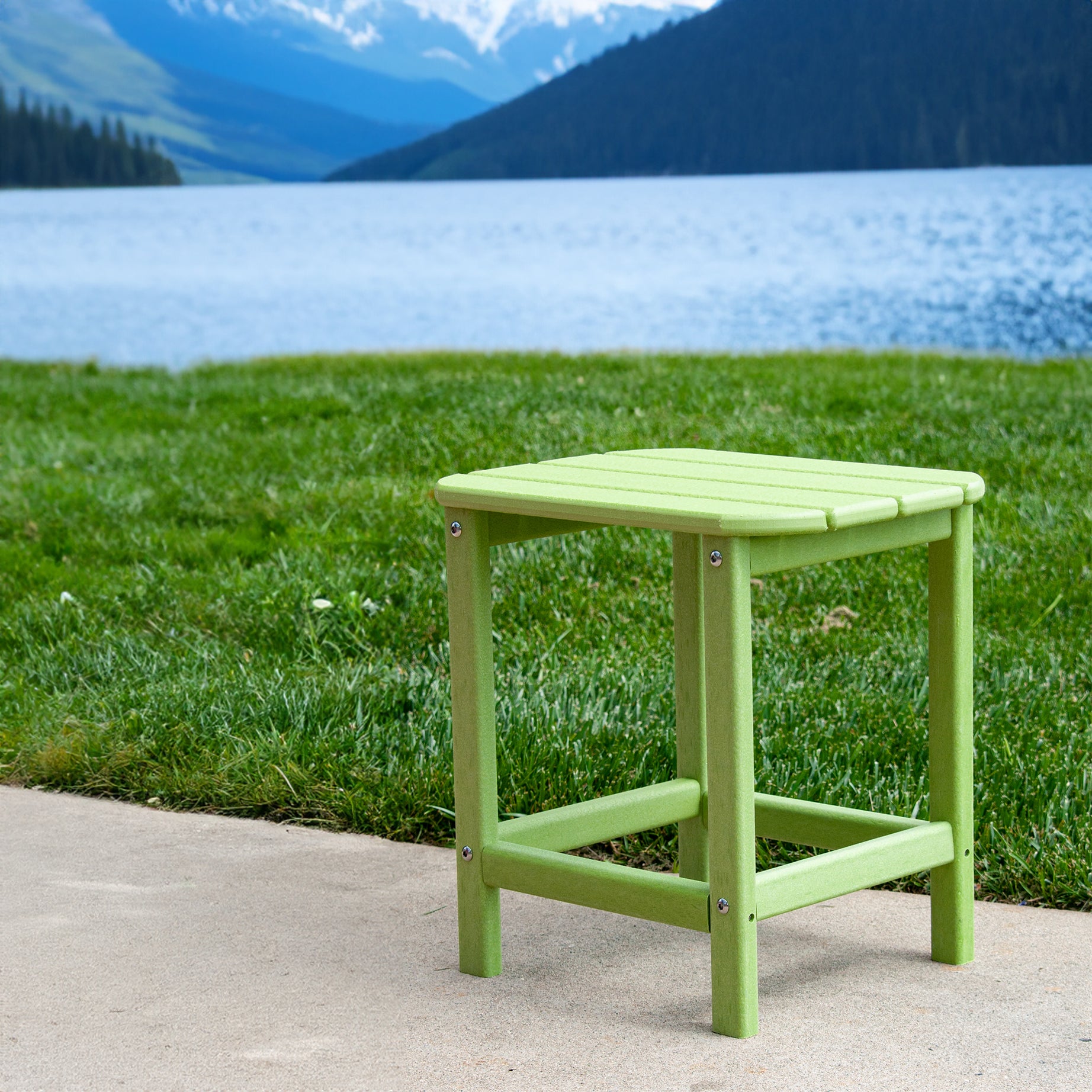 HDPE Compact Side Table, Perfect for Indoor/Outdoor Use, Ultra Durable Weather Resistant Design, Green--1