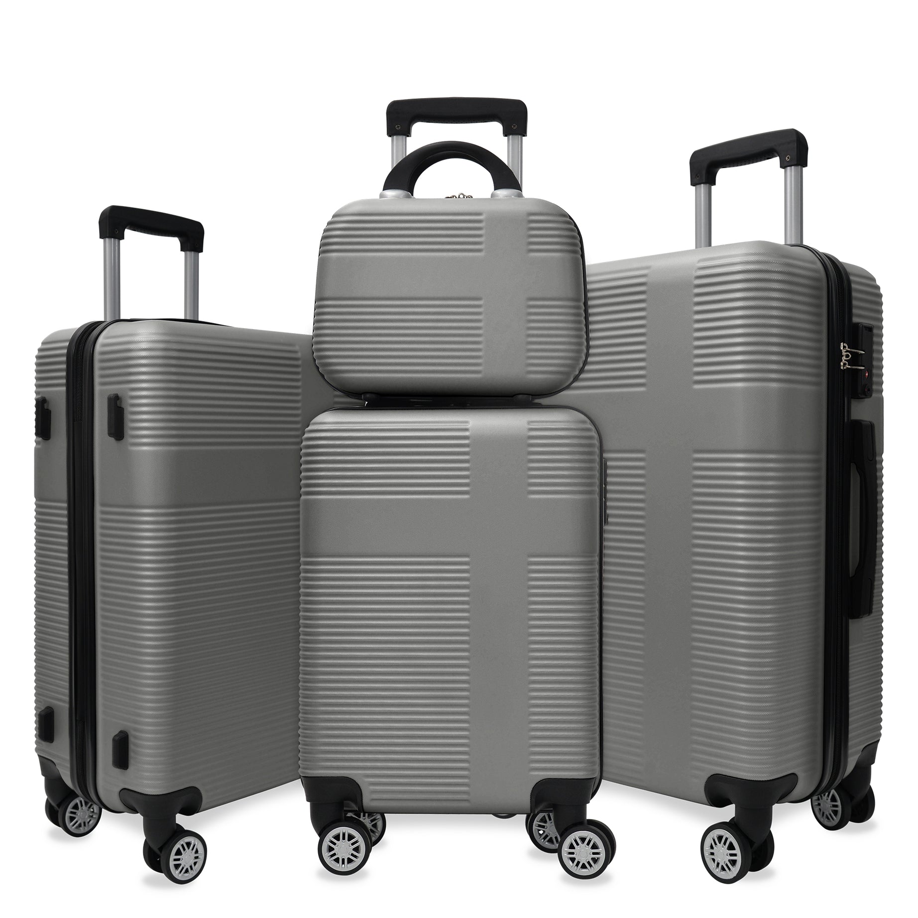 Luggage 4 Piece Set with Spinner Wheels, Hardshell Lightweight Suitcase with TSA Lock,Checked Luggage,Silver+Gray(12/20/24/28in)--1