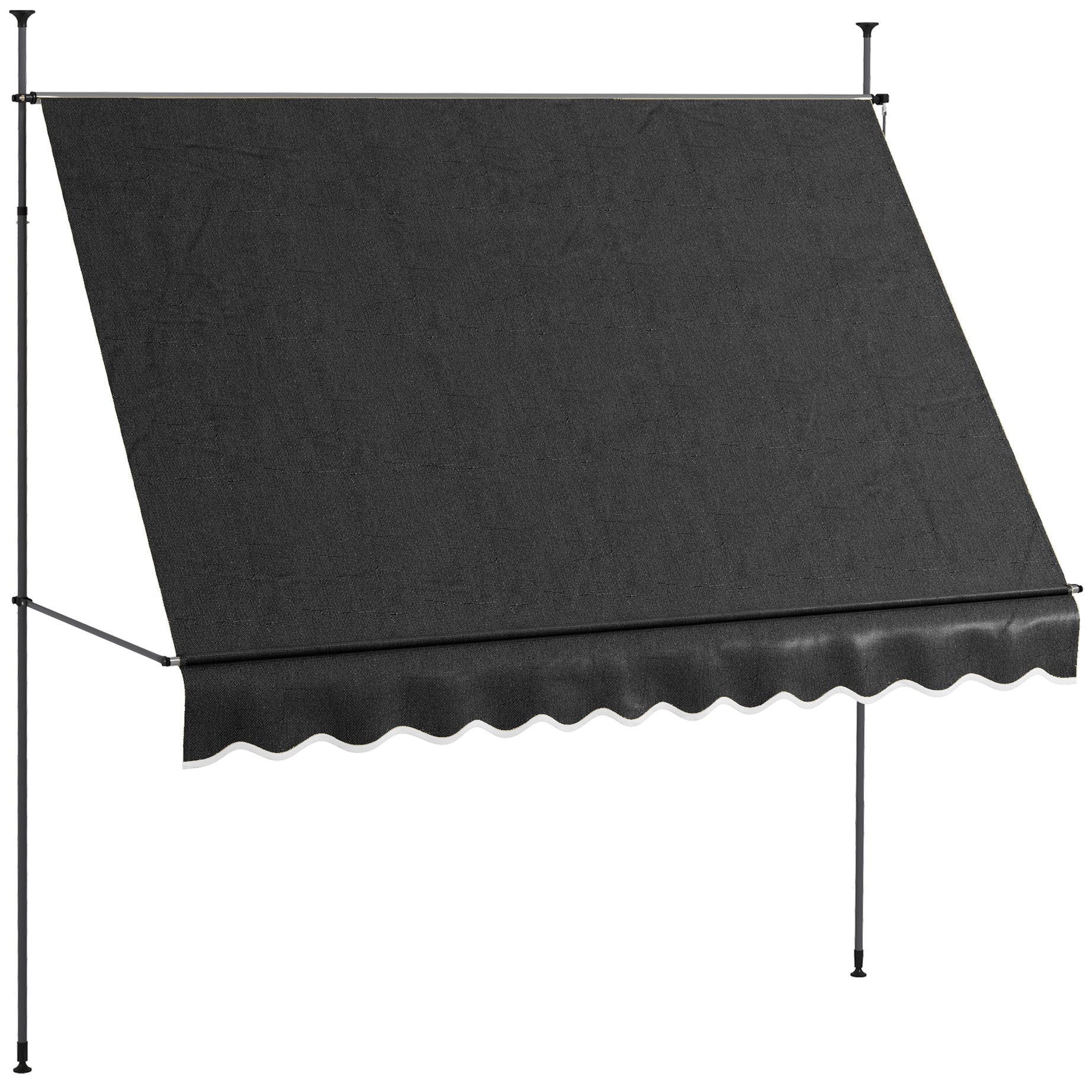 Outsunny Manual Retractable Awning, 118" Non-Screw Freestanding Patio Sun Shade Shelter with Support Pole Stand and UV Resistant Fabric, for Window, Door, Porch, Deck, Black--1