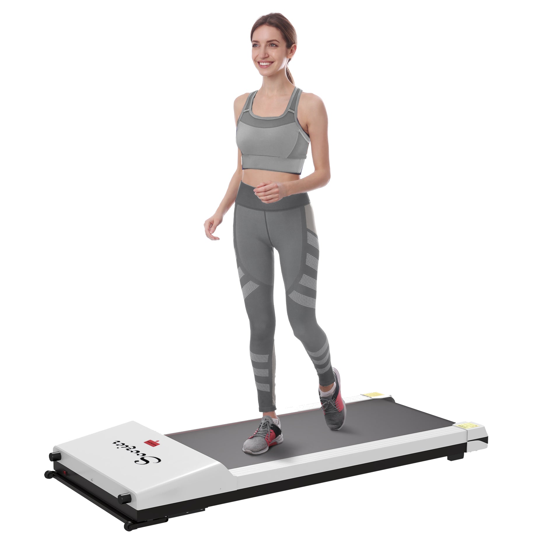 Soozier Under Desk Treadmill, Portable Walking Pad with Foldable Wheels, Remote Control, LED Display, 264 lbs Weight Capacity, White--1