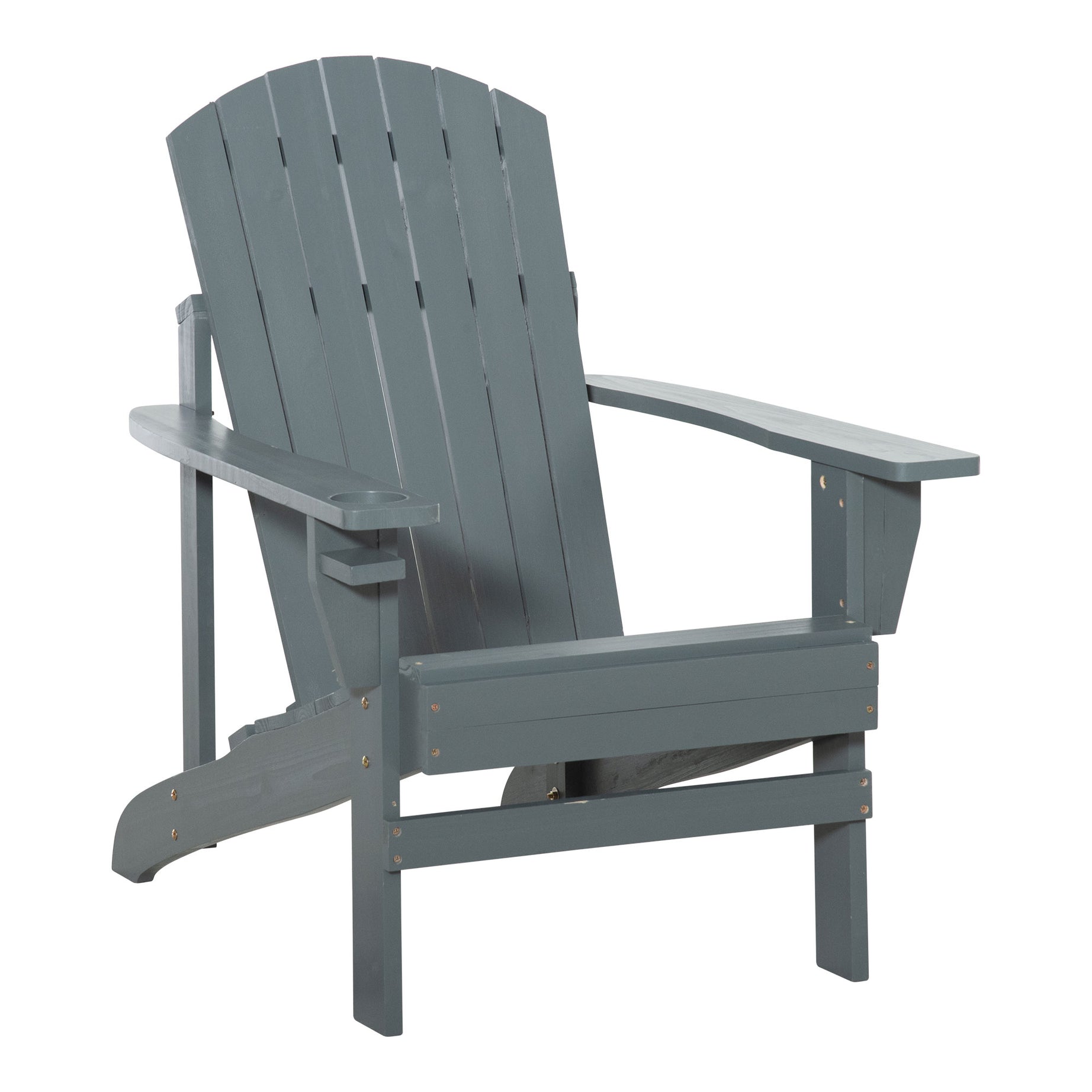 Outsunny Wooden Adirondack Chair, Outdoor Patio Lawn Chair with Cup Holder, Weather Resistant Lawn Furniture, Classic Lounge for Deck, Garden, Backyard, Fire Pit, Dark Gray--1