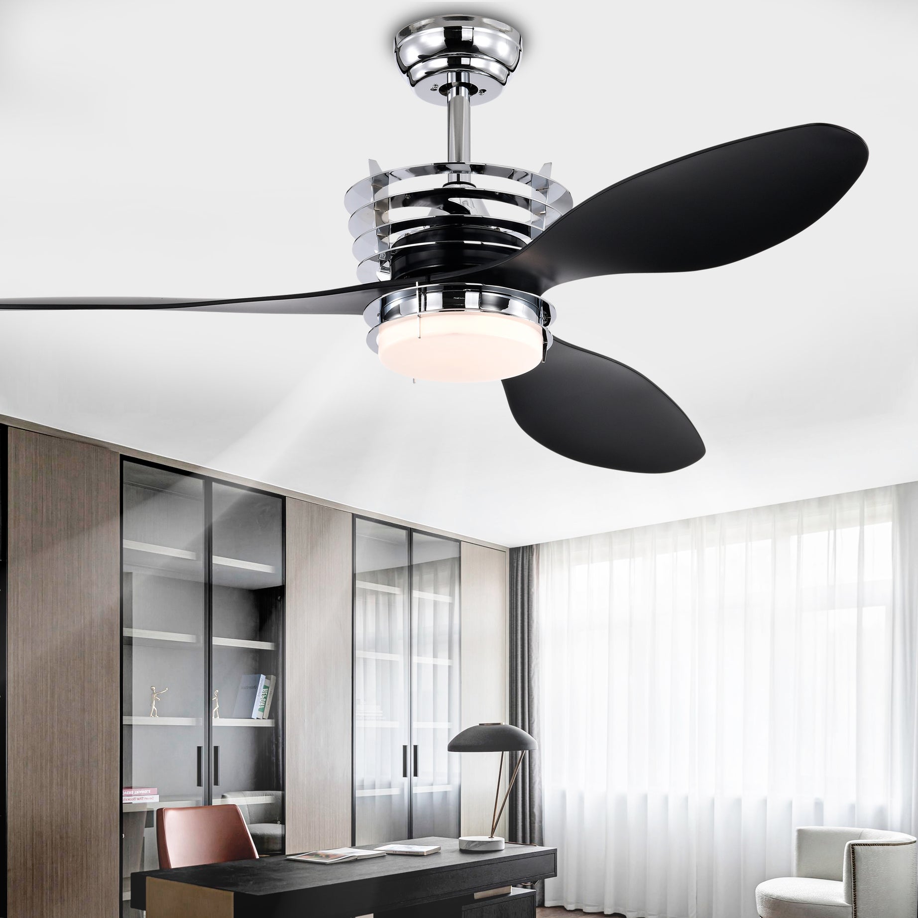 52'' ABS Blades Ceiling Fan with Lights and DC Remote, DC Motor Modern Ceiling Fan with 3 ABS Fan Blades & 2 Down Rods, Indoor Ceiling Fan with Light for Bedroom,Living room--1