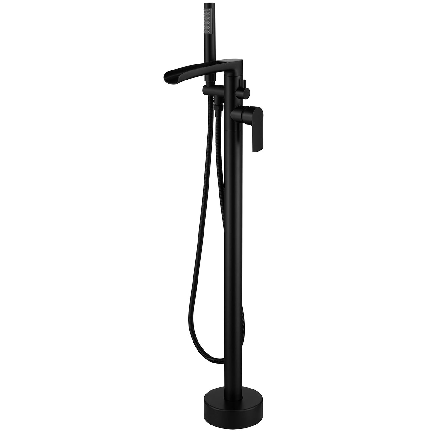 Matte Black Freestanding Floor Mount Bathtub Filler with Single Handle and Hand Shower--1