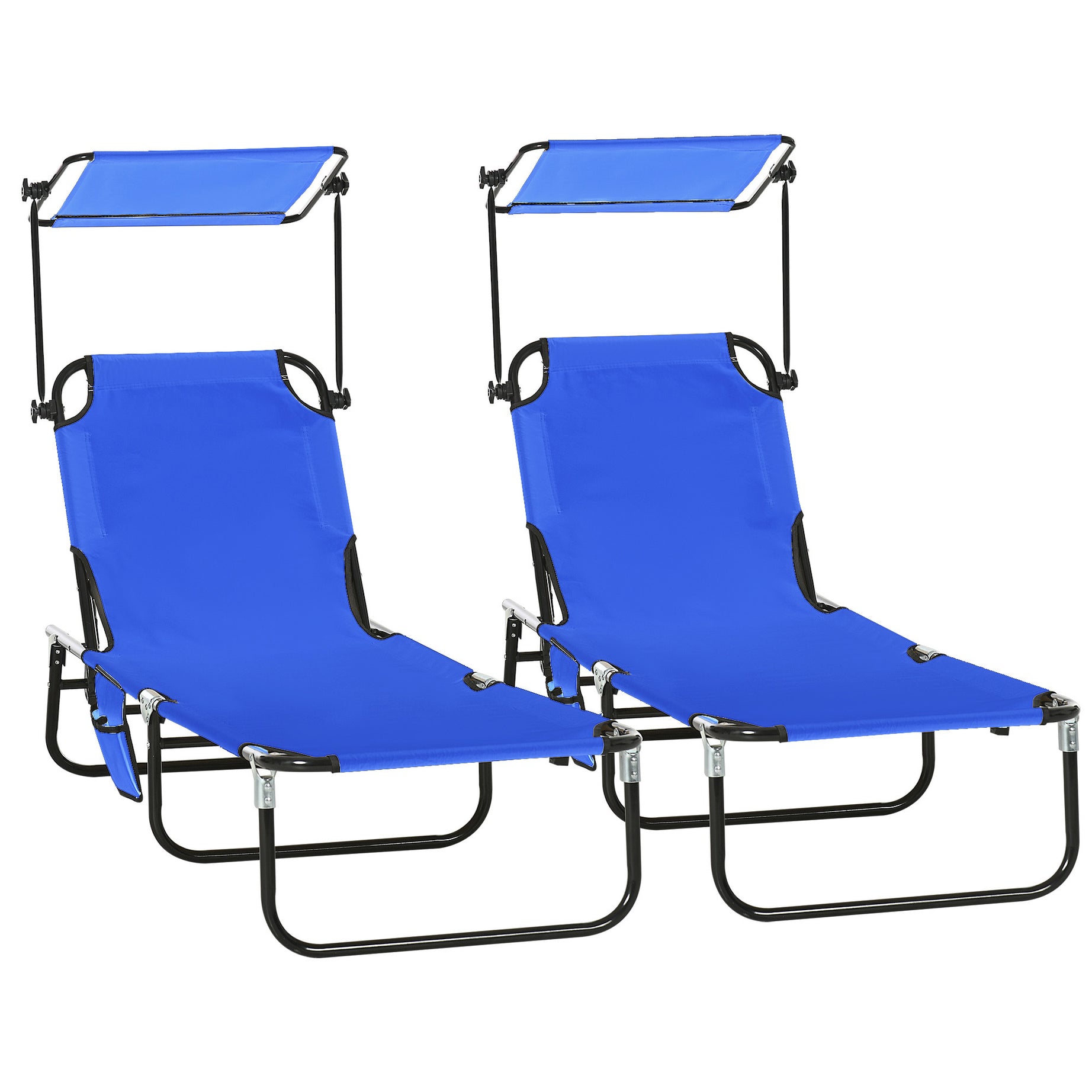 Outsunny Folding Chaise Lounge Pool Chairs, Outdoor Sun Tanning Chairs with Canopy Shade, Reclining Back, Steel Frame and Side Pocket for Beach, Yard, Patio, Blue--1