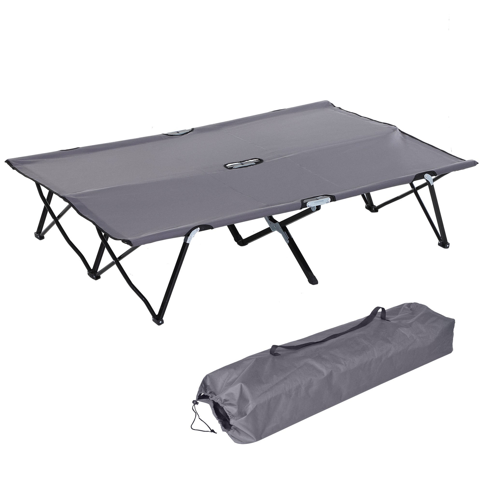 Outsunny 2 Person Folding Camping Cot for Adults, 50" Extra Wide Outdoor Portable Sleeping Cot with Carry Bag, Elevated Camping Bed, Beach Hiking, Grey--1