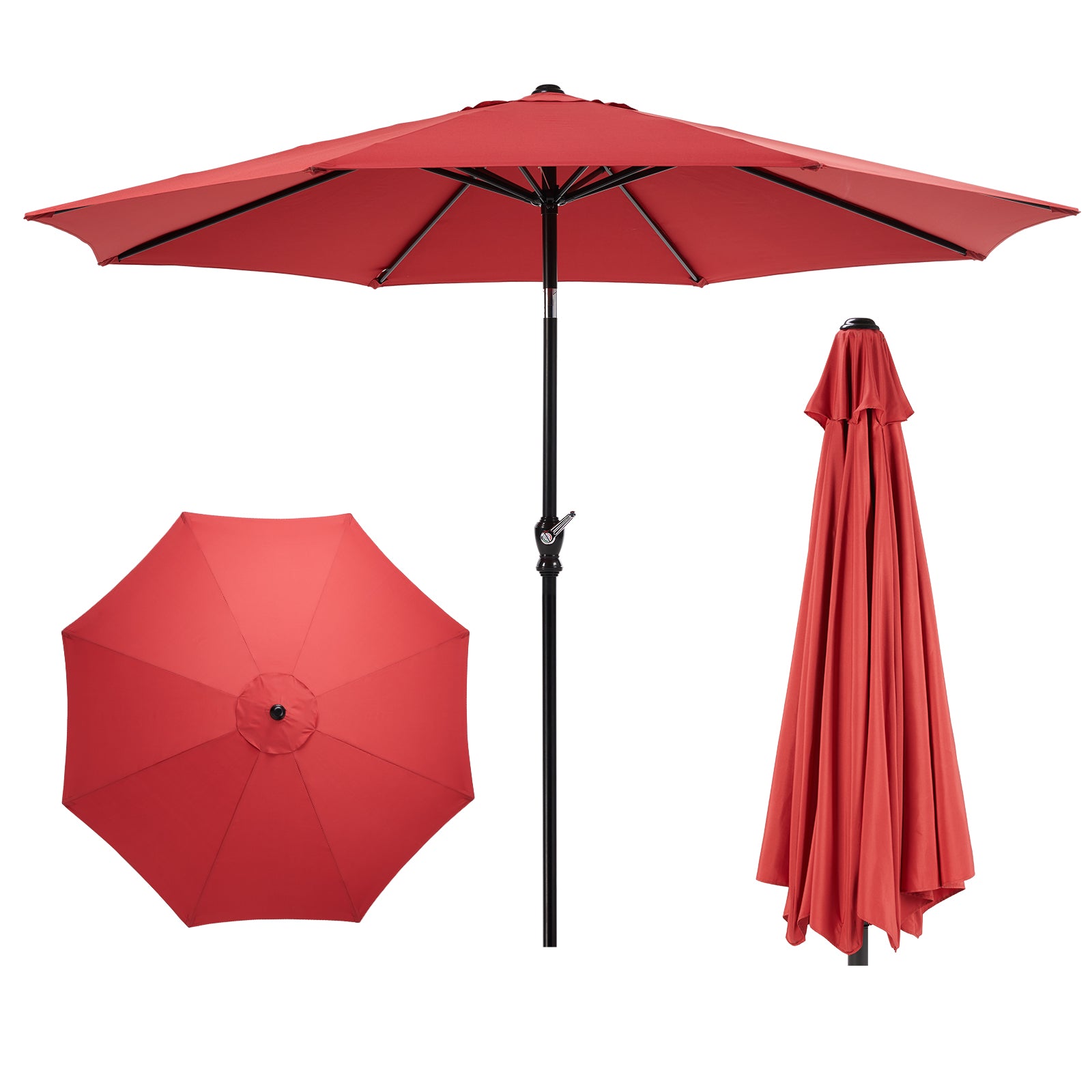 9 foot outdoor patio umbrella with button tilt and crank, Outdoor patio/market table umbrella UV protected and waterproof, Red--1