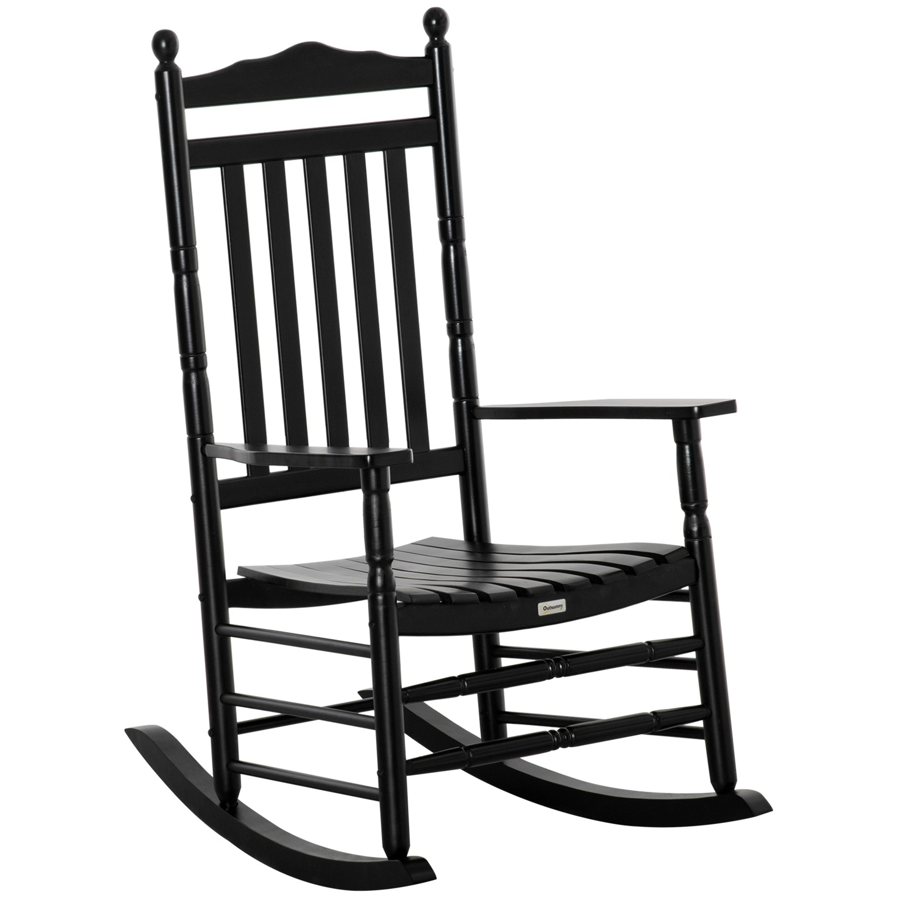 Outsunny Traditional Wooden High-Back Rocking Chair for Porch, Indoor/Outdoor, Black--1