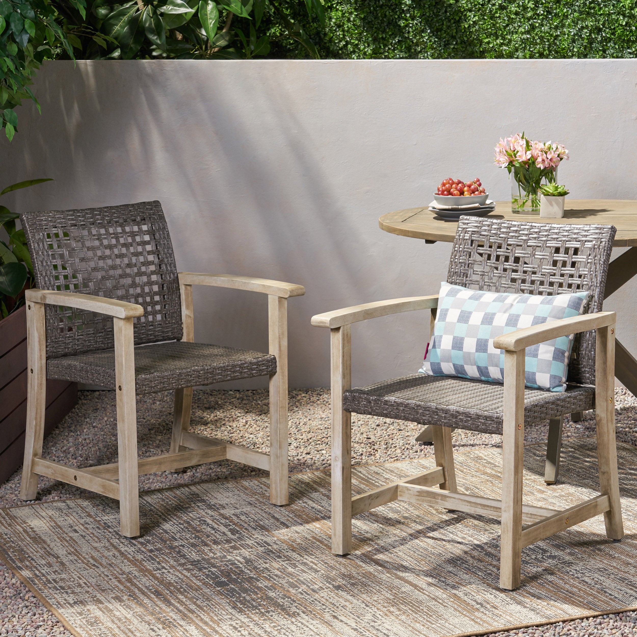 HAMPTON WOOD AND WICKER DINING CHAIR( SET OF 2 )--1