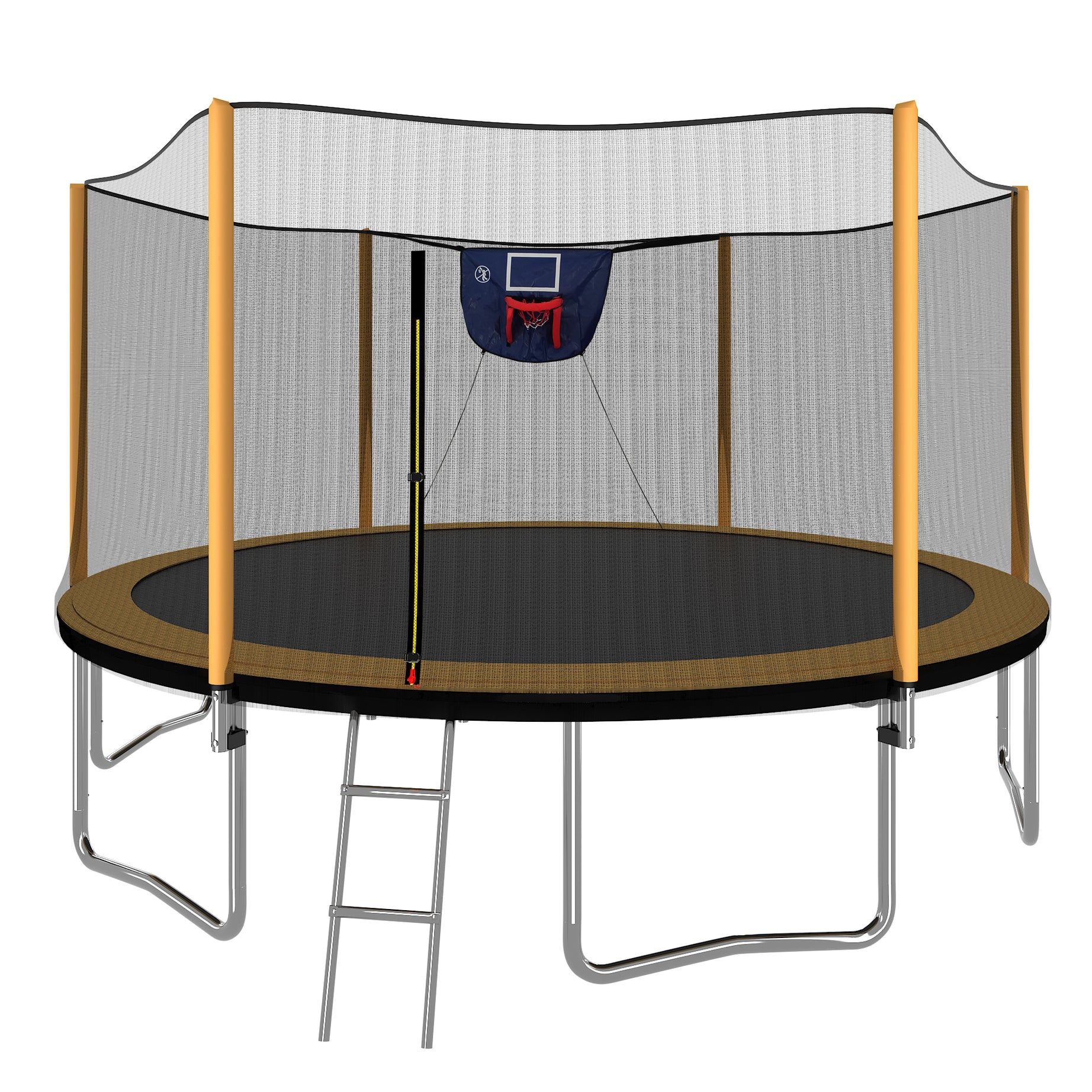 14FT Powder-coated Advanced Trampoline with Basketball Hoop Inflator and Ladder(Outer Safety Enclosure) Orange--1