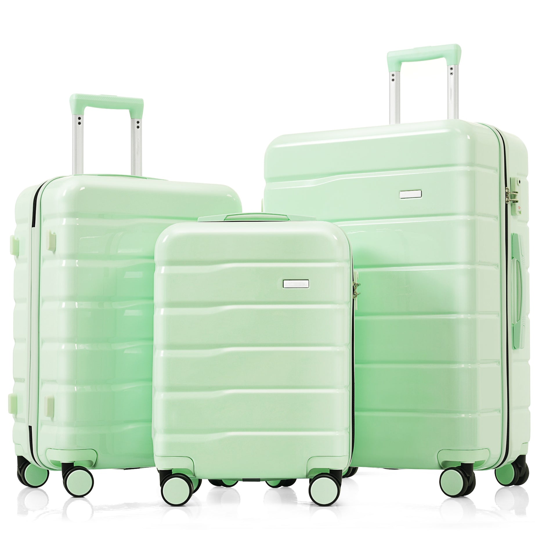 Premium ABS Travel Luggage Set , 3-Piece TSA Lock Suitcase Ensemble with 20, 24, and 28 Inch Sizes with 360° Spinner Wheels, light green--1