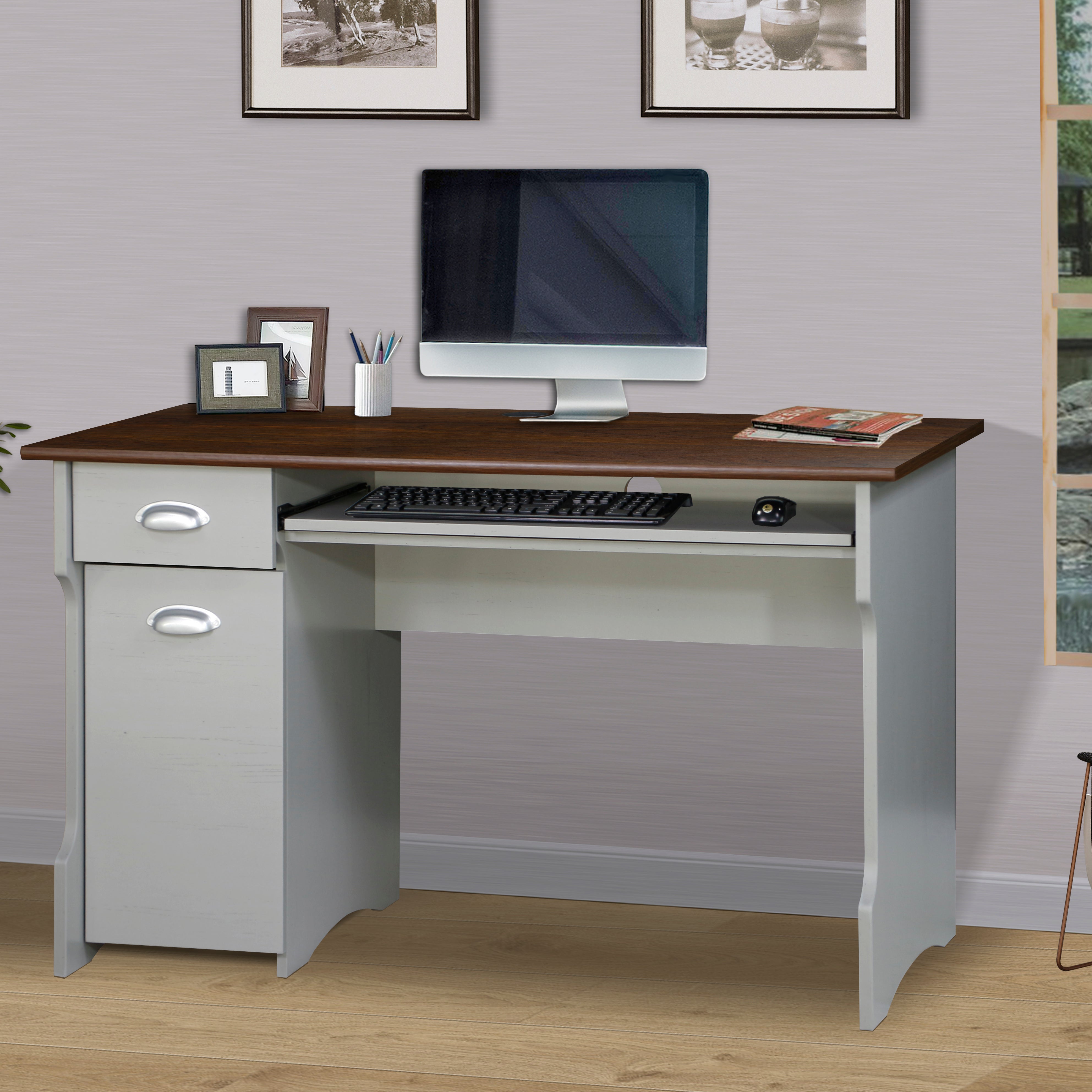 47" Writing Desk  "Elegant Two-Tone Writing Desk with Storage – Contemporary Gray and Rosewood Finish, Sturdy Office and Home Workstation"--1