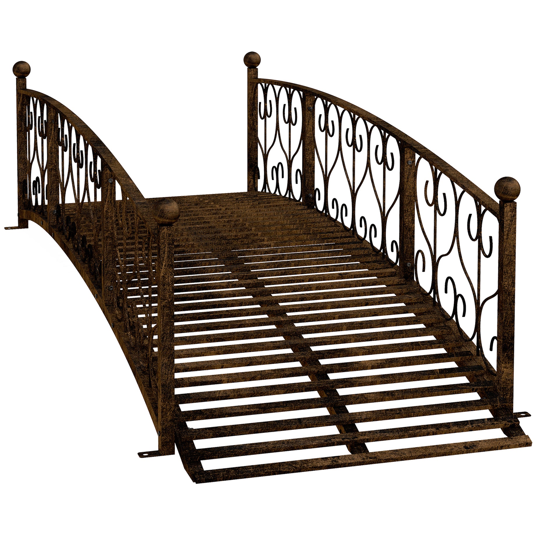 Outsunny 7' Metal Arch Garden Bridge with Safety Siderails, Decorative Arc Footbridge with Delicate Scrollwork "S" Motifs for Backyard Creek, Stream, Fish Pond, Bronze--1