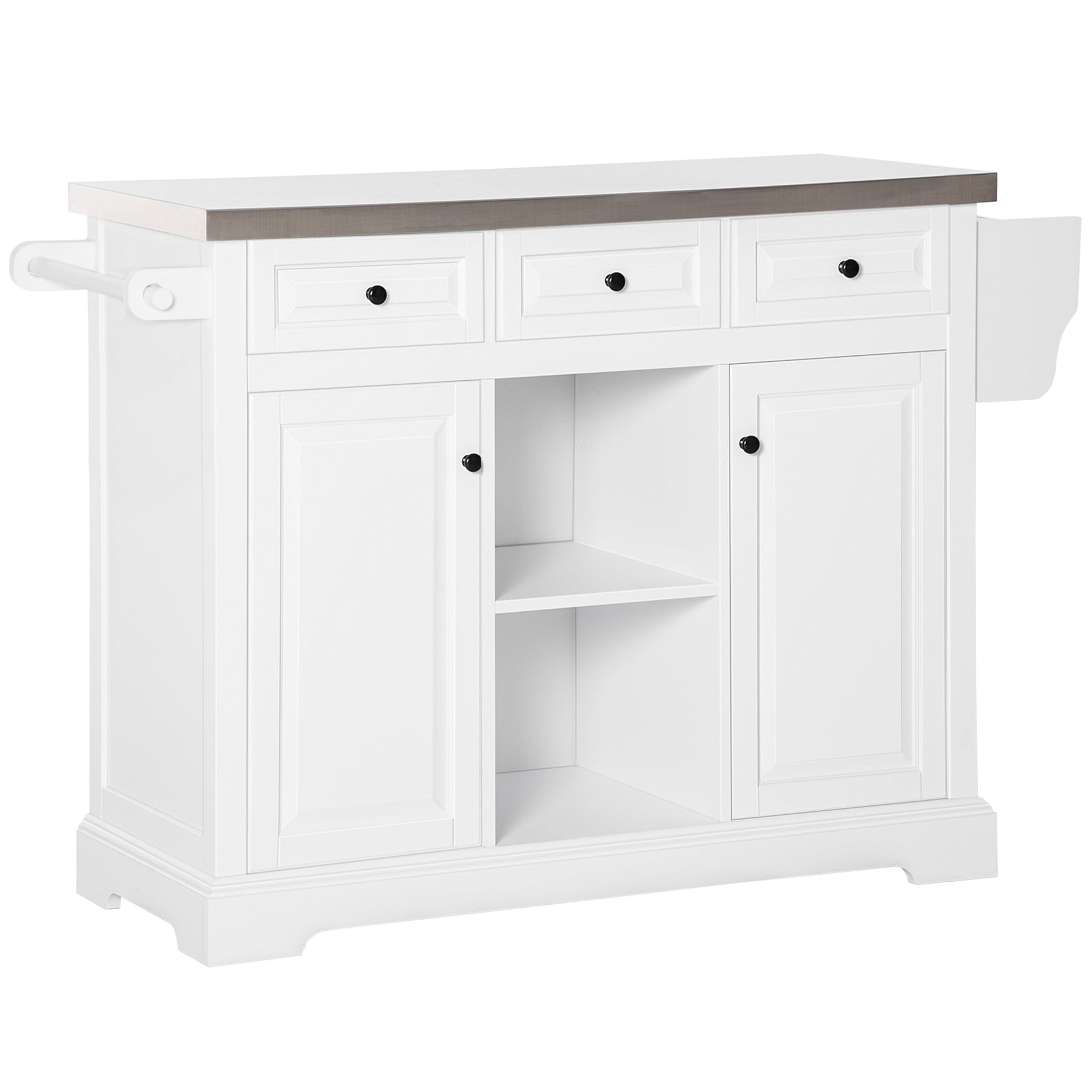 HOMCOM Rolling Kitchen Island with Storage, Kitchen Cart with Stainless Steel Top, Spice Rack & Drawers, White--1