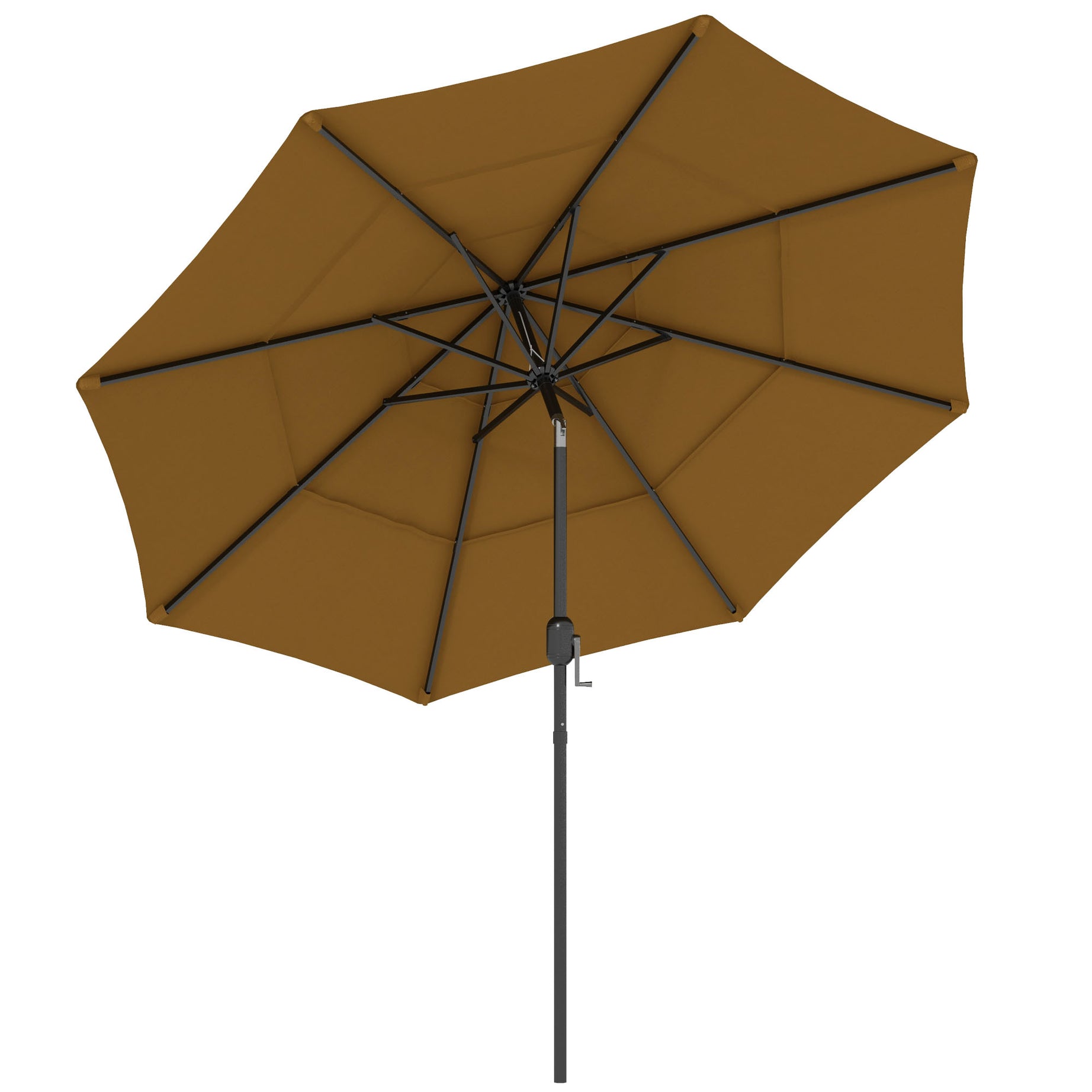 Outsunny 9FT 3 Tiers Patio Umbrella Outdoor Market Umbrella with Crank, Push Button Tilt for Deck, Backyard and Lawn, Tan--1