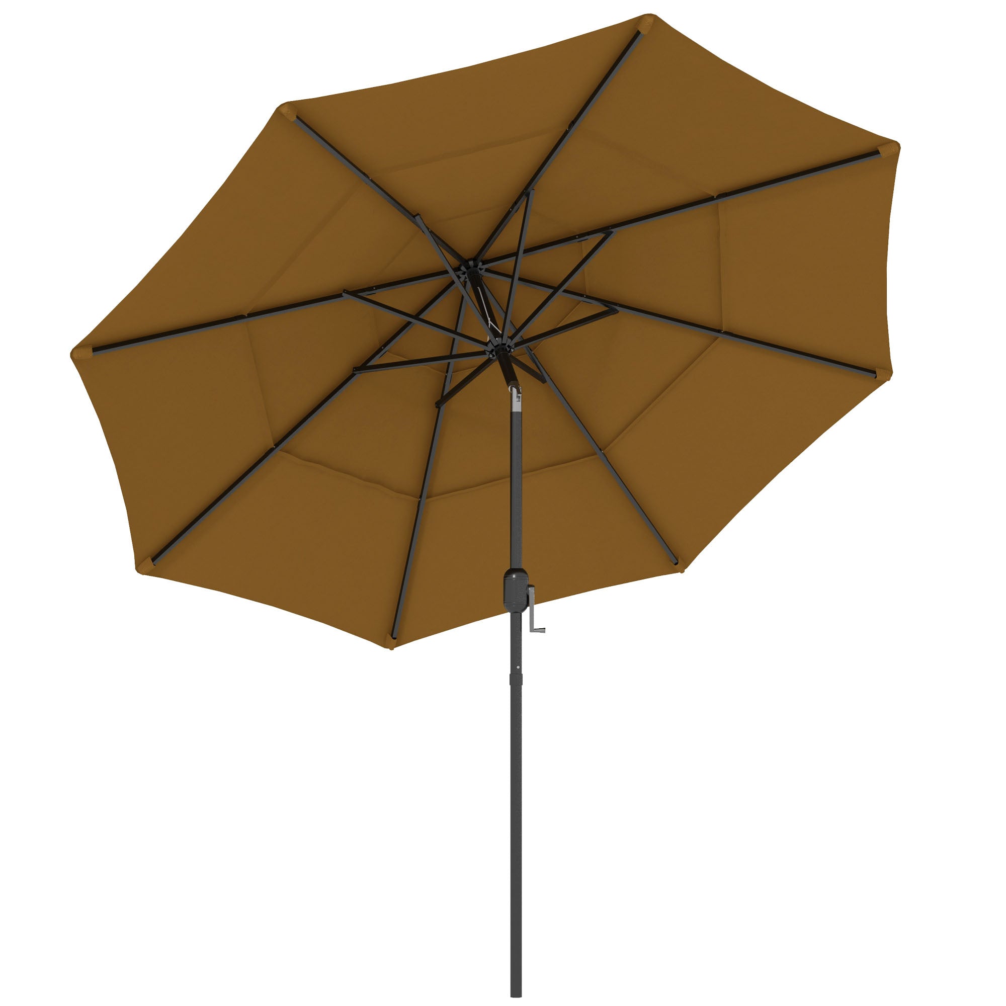 Outsunny 9FT 3 Tiers Patio Umbrella Outdoor Market Umbrella with Crank, Push Button Tilt for Deck, Backyard and Lawn, Tan--1