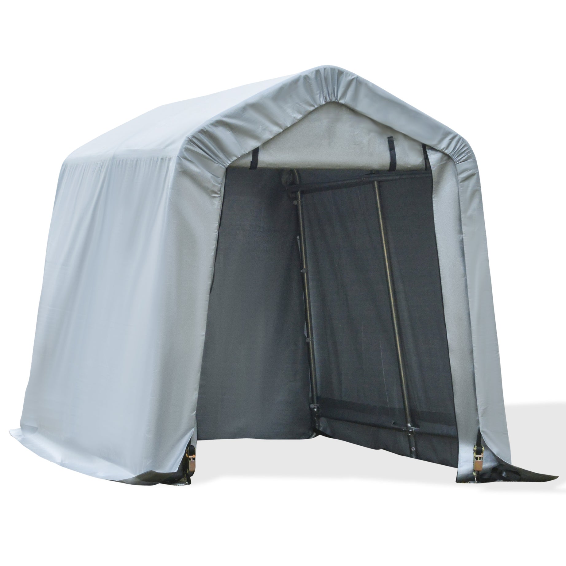 Outsunny 6' x 8' Carport Portable Garage, Heavy Duty Storage Tent, Patio Storage Shelter w/ Anti-UV PE Cover and Double Zipper Doors, for Motorcycle Bike Garden Tools, Light Gray--1