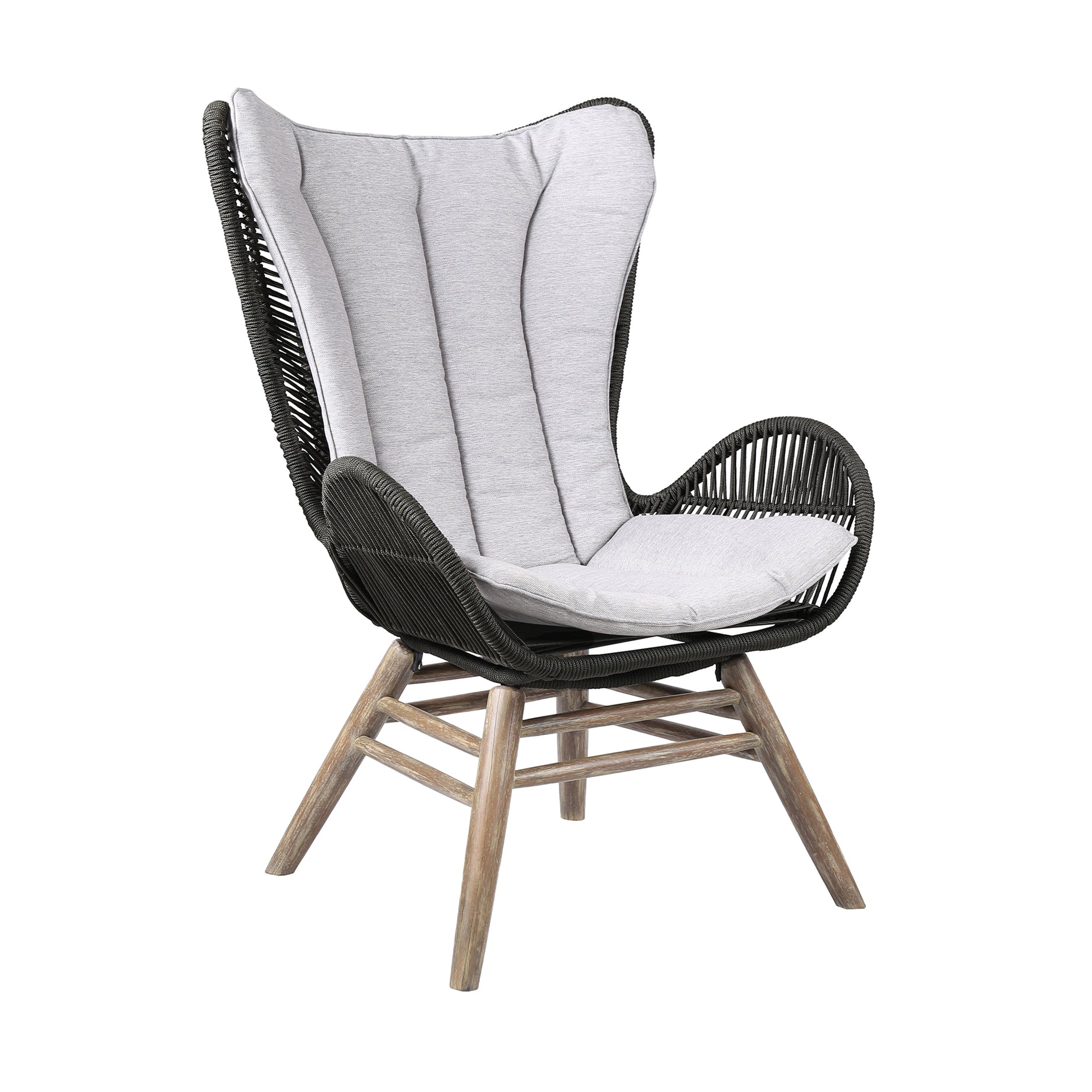 Indoor Outdoor Lounge Chair with Intricate Rope Woven Wingback, Gray--1