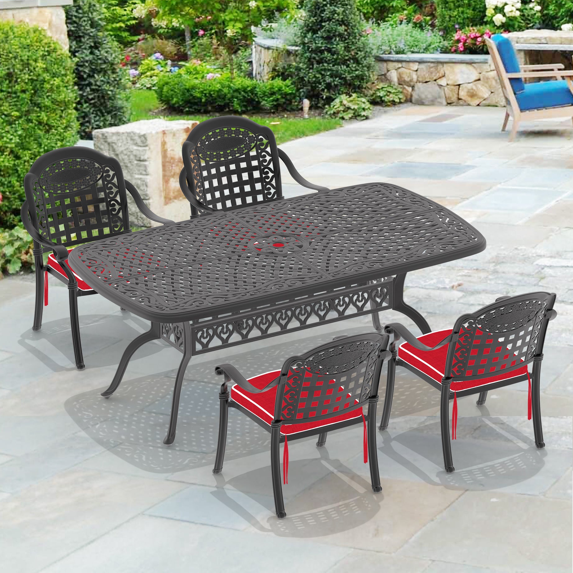 (Cushions In  Random Colors)5-Piece Set Of Cast Aluminum Patio Furniture With  Cushions--1