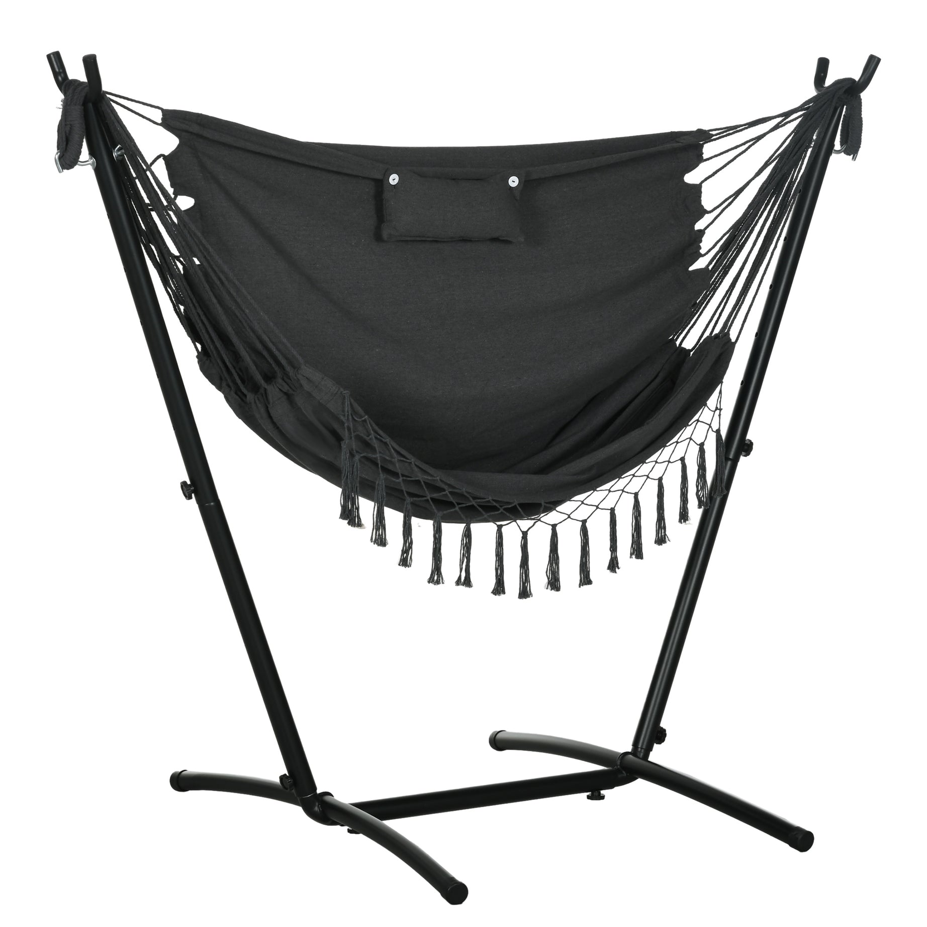 Outsunny Patio Hammock Chair with Stand, Outdoor Hammock Swing Hanging Lounge Chair with Side Pocket and Headrest, Dark Gray--1