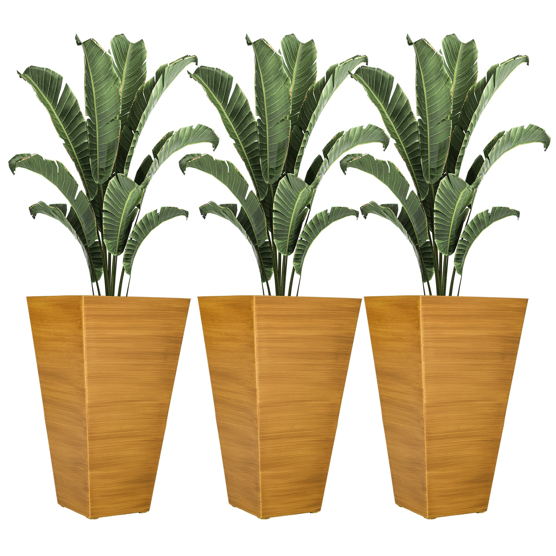 Outsunny 28" Tall Outdoor Planters, Set of 3 Large Taper Planters with Drainage Holes and Plug, Faux Wood Plastic Flower Pots for Outdoor, Indoor, Garden, Patio, Tan--1