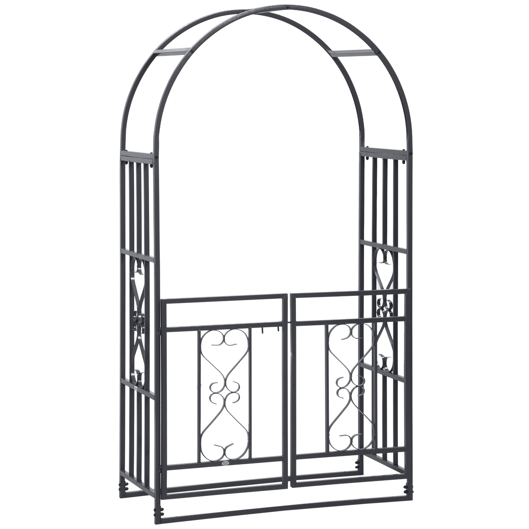 Outsunny 81" Metal Garden Arbor with Double Doors, Locking Gate, Climbing Vine Frame with Heart Motifs, Arch for Wedding, Bridal Party Decoration, Grey--1