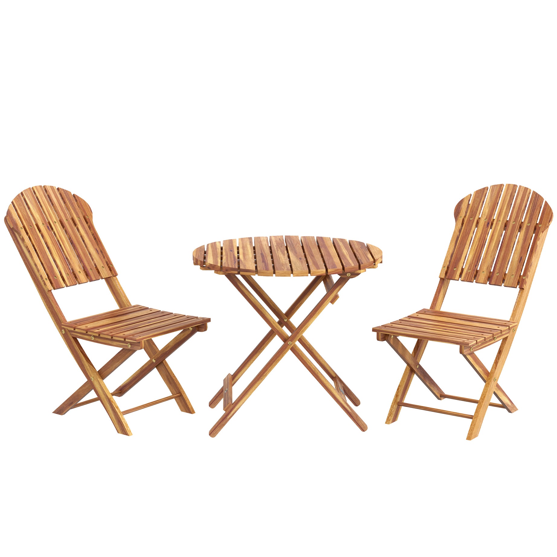 Outsunny 3-Piece Acacia Wood Bistro Set, Foldable Bistro Table and Chairs, Outdoor Bistro Set for Garden, Backyard, Balcony, Deck, Porch, Natural Wood Finish--1