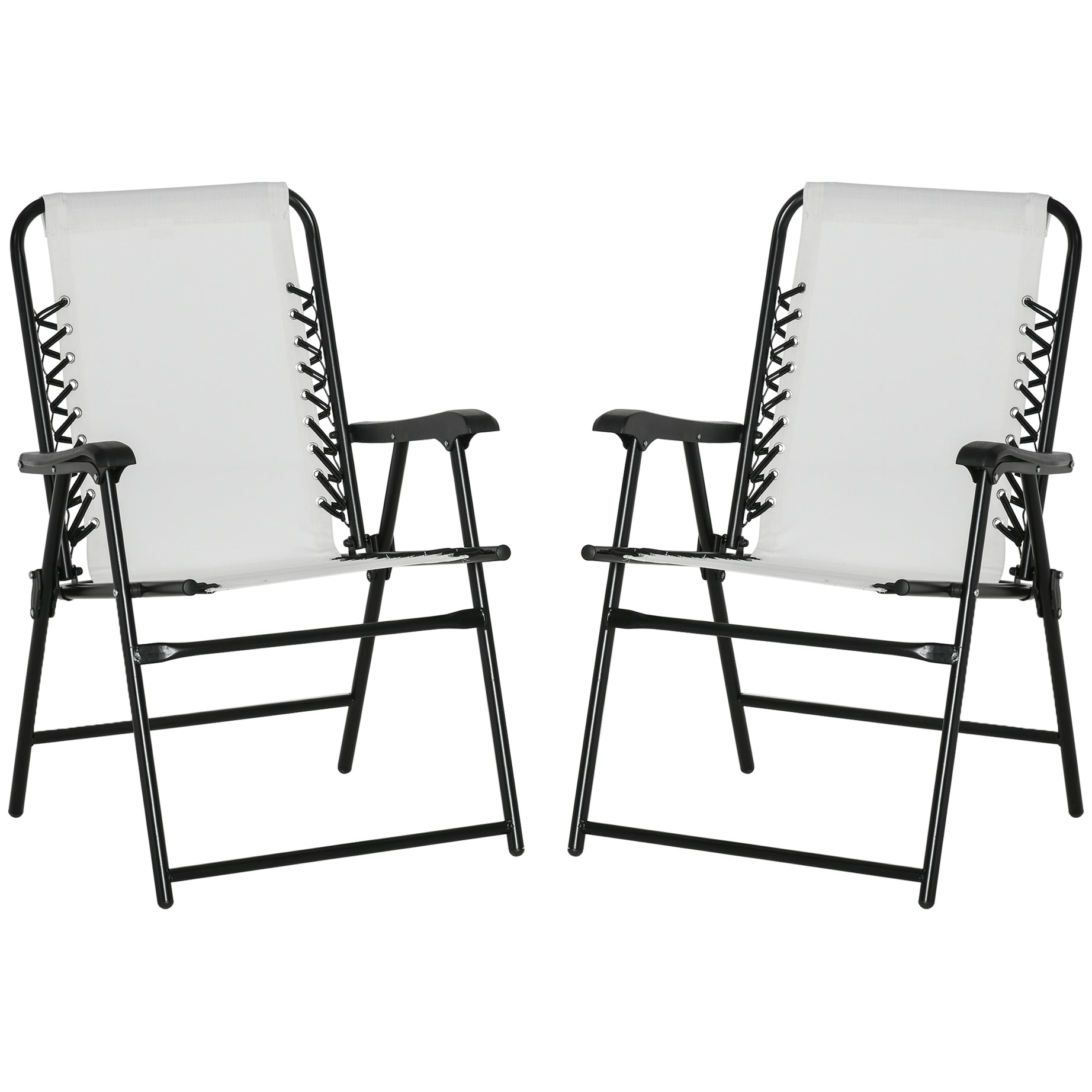 Outsunny Set of 2 Patio Folding Chairs, Outdoor Bungee Sling Chairs w/ Armrests, Portable Lawn Chairs for Camping, Garden, Pool, Beach, Backyard, Cream White--1