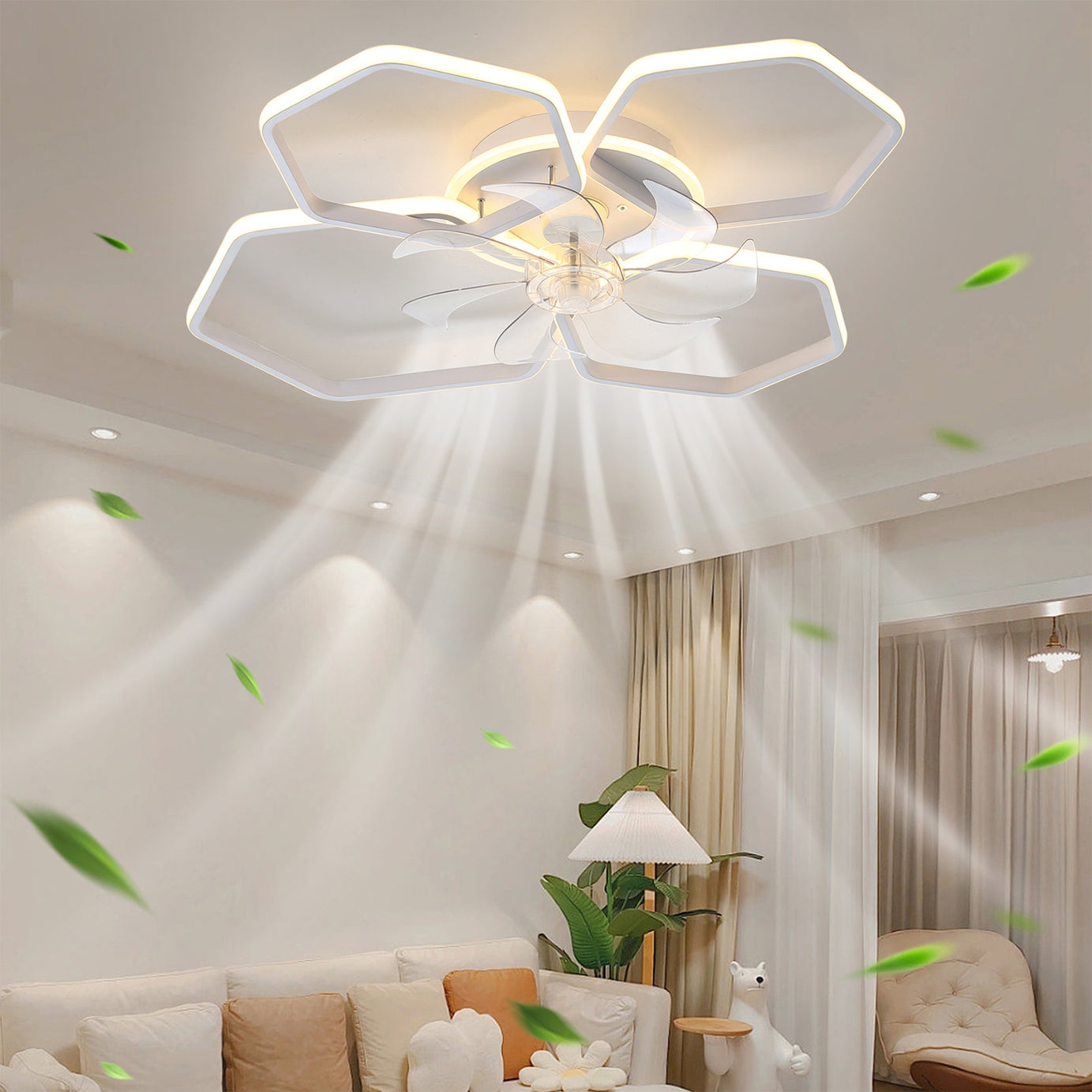 30Inches Ceiling Fan with Lights Remote Control Dimmable LED, 6 Gear Wind Speed Fan Light--1