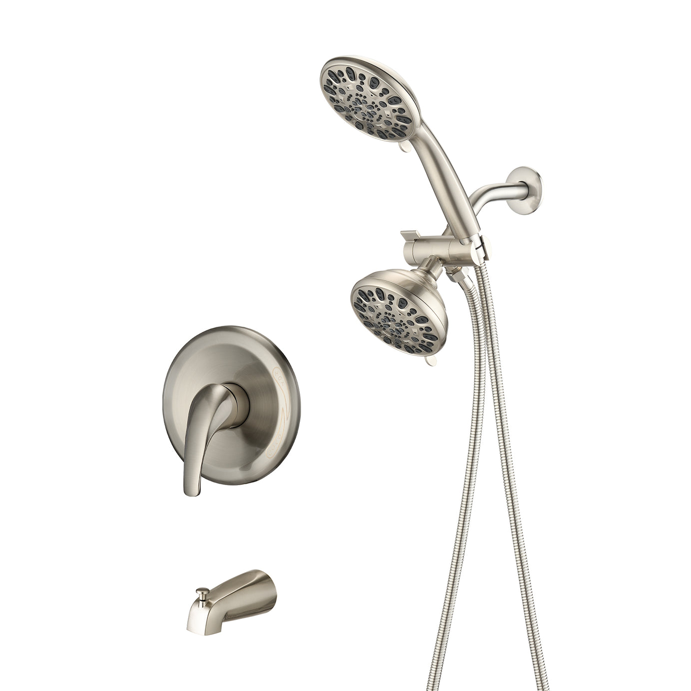 Brushed Nickel 4.7" Handheld and Rain Shower System with Tub Spout 2-in-1 Tub Set--1