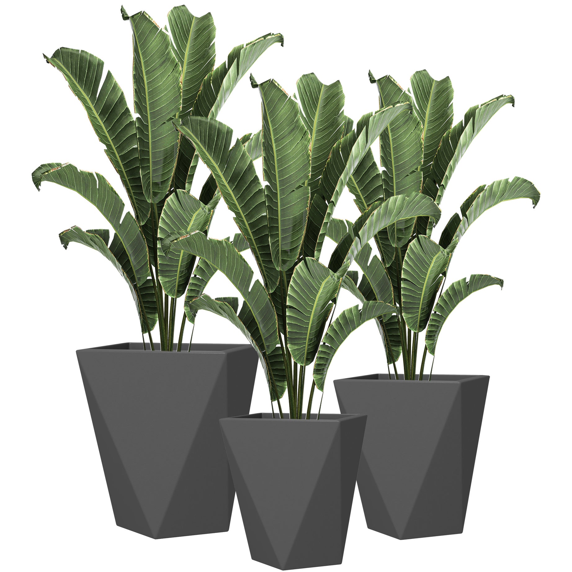 Outsunny Set of 3 Tall Planters, 18", 15.25", 11.75", MgO Indoor Outdoor Planters with Drainage Holes, Stackable Flower Pots for Garden, Patio, Balcony, Front Door, Gray--1