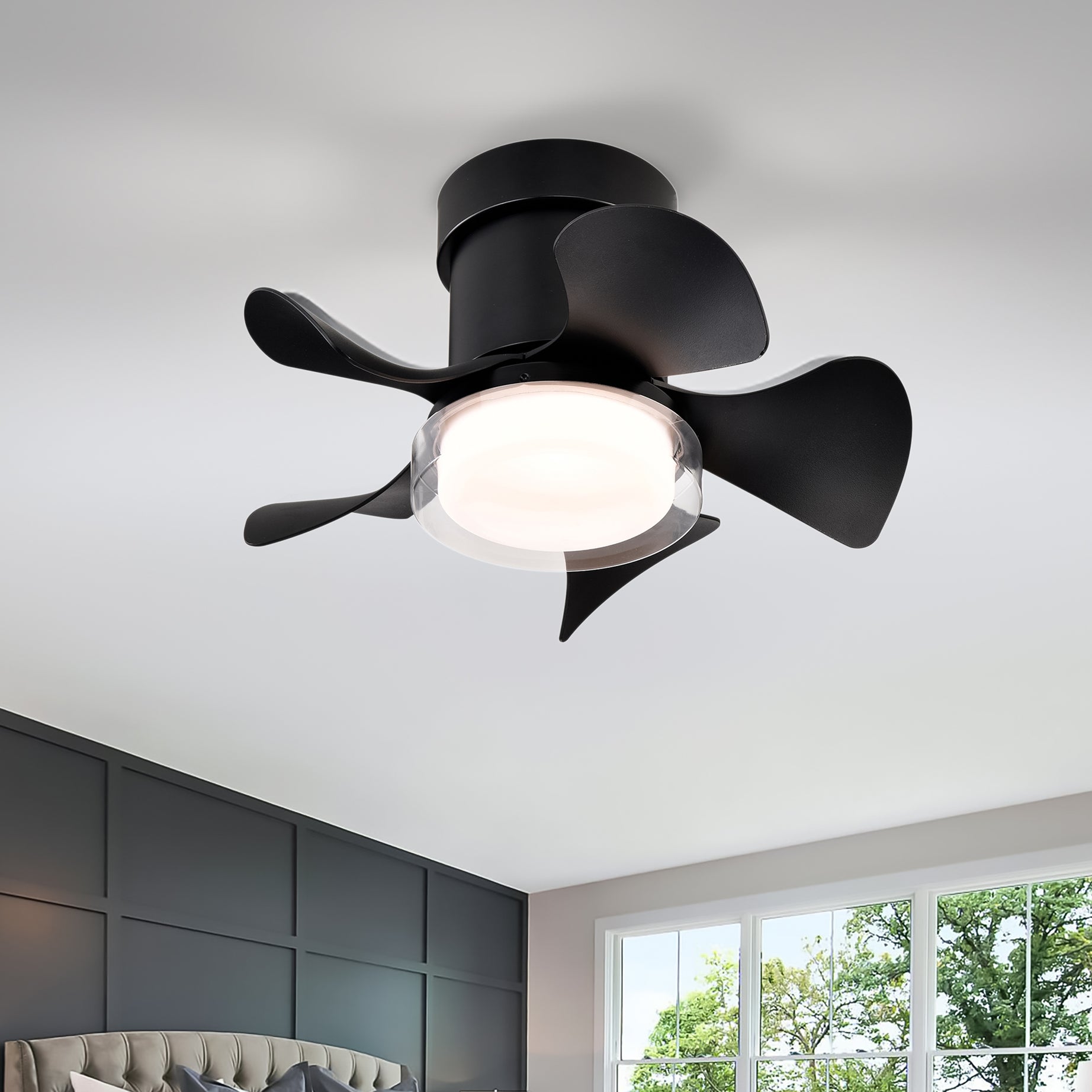 21''  low noise matte black abs blade remote ceiling fan with led light for Kitchen Bedroom Dining room Toilet Patio (Matt Black)--1