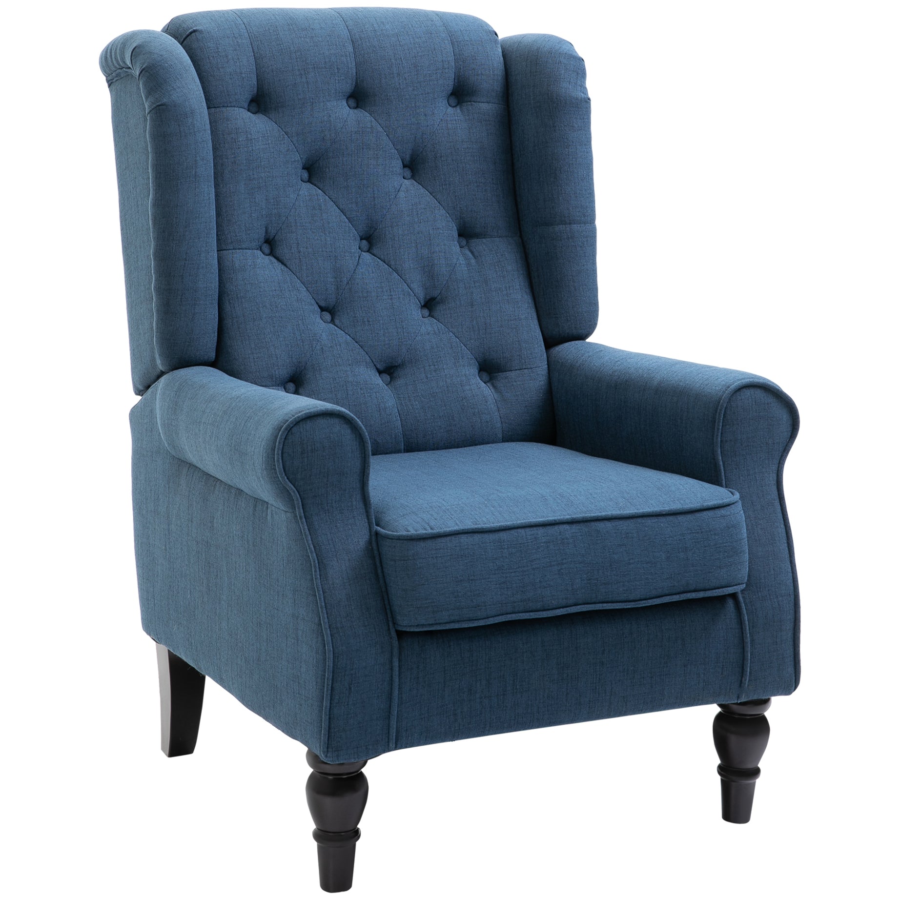 HOMCOM Button-Tufted Accent Chair with High Wingback, Rounded Cushioned Armrests and Thick Padded Seat, Blue--1