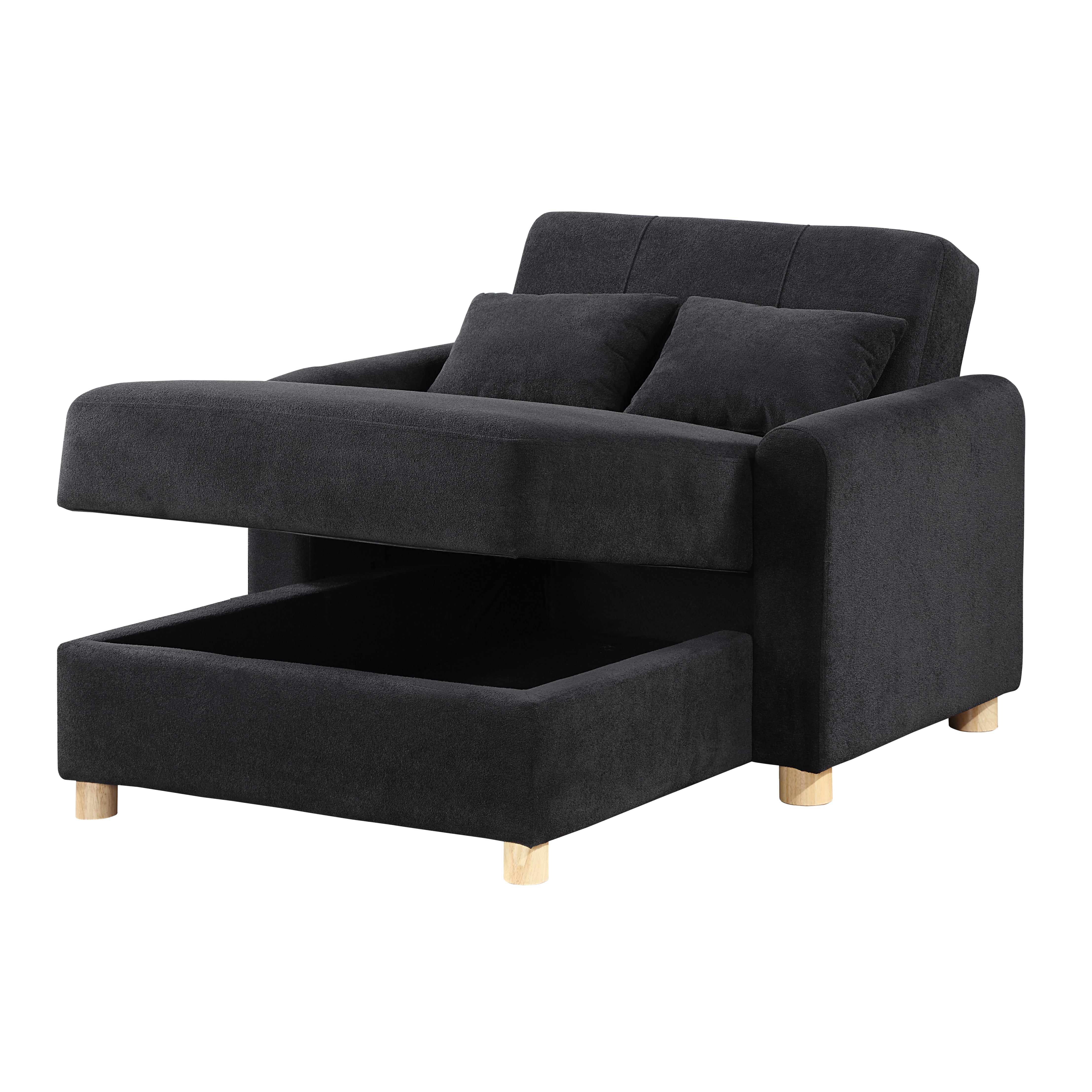 Thomas 42.5"W Black Fabric Convertible Sleeper Chaise Lounge Chair with Storage--2