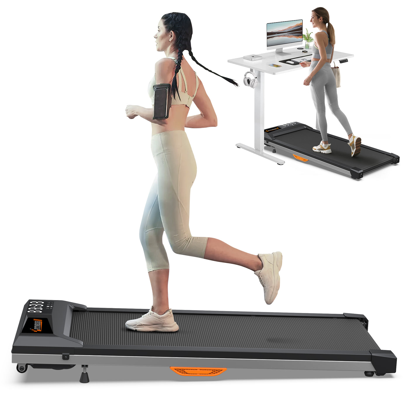 Under Desk Treadmill with Incline, Walking Pad for Home/Office, Portable Walking Treadmill 2.5HP, Walking Jogging Machine with 265 lbs Weight Capacity App Remote Control LED Display--1