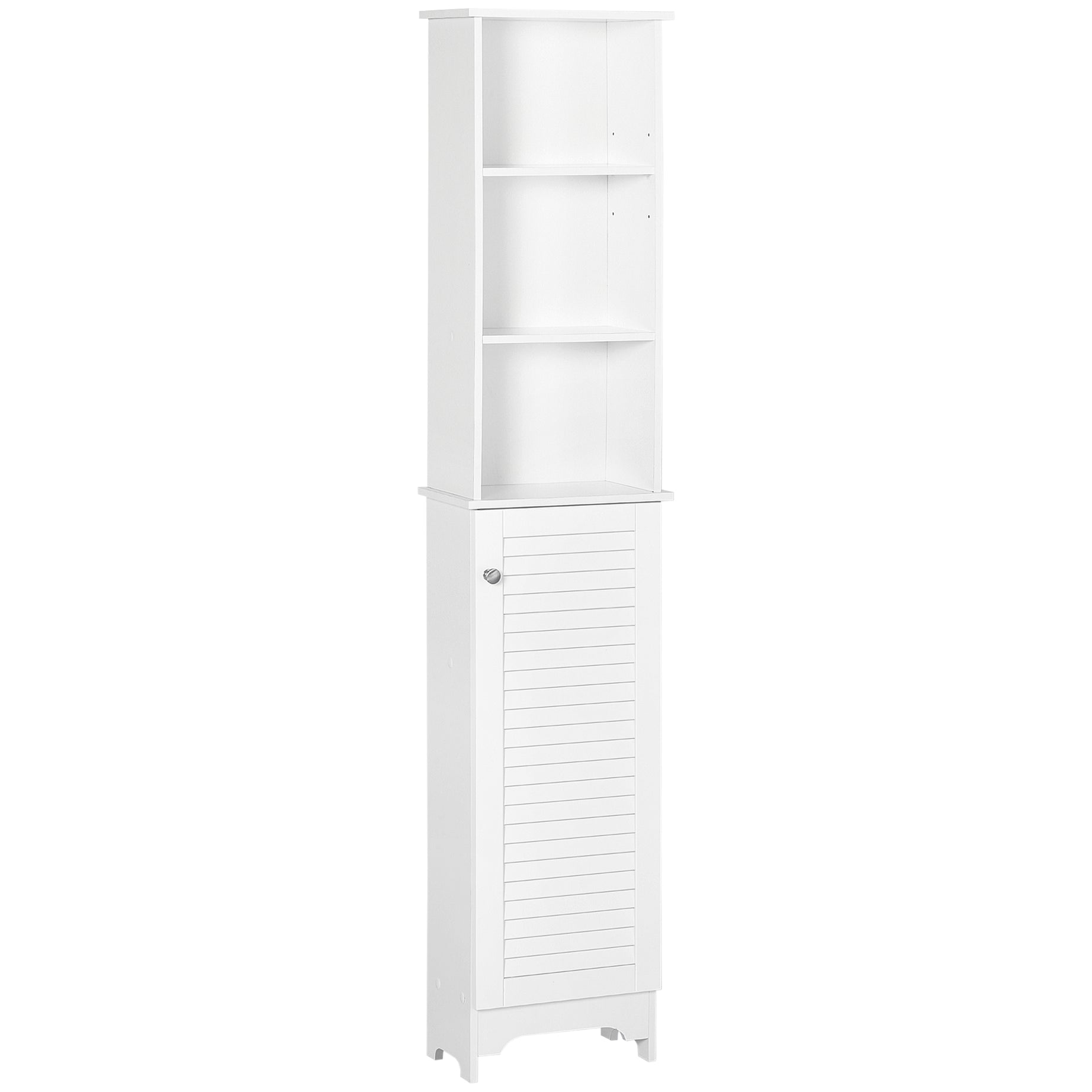 HOMCOM Tall Bathroom Storage Cabinet/Freestanding Linen Tower with 3-Tier Open Adjustable Shelf, White--1