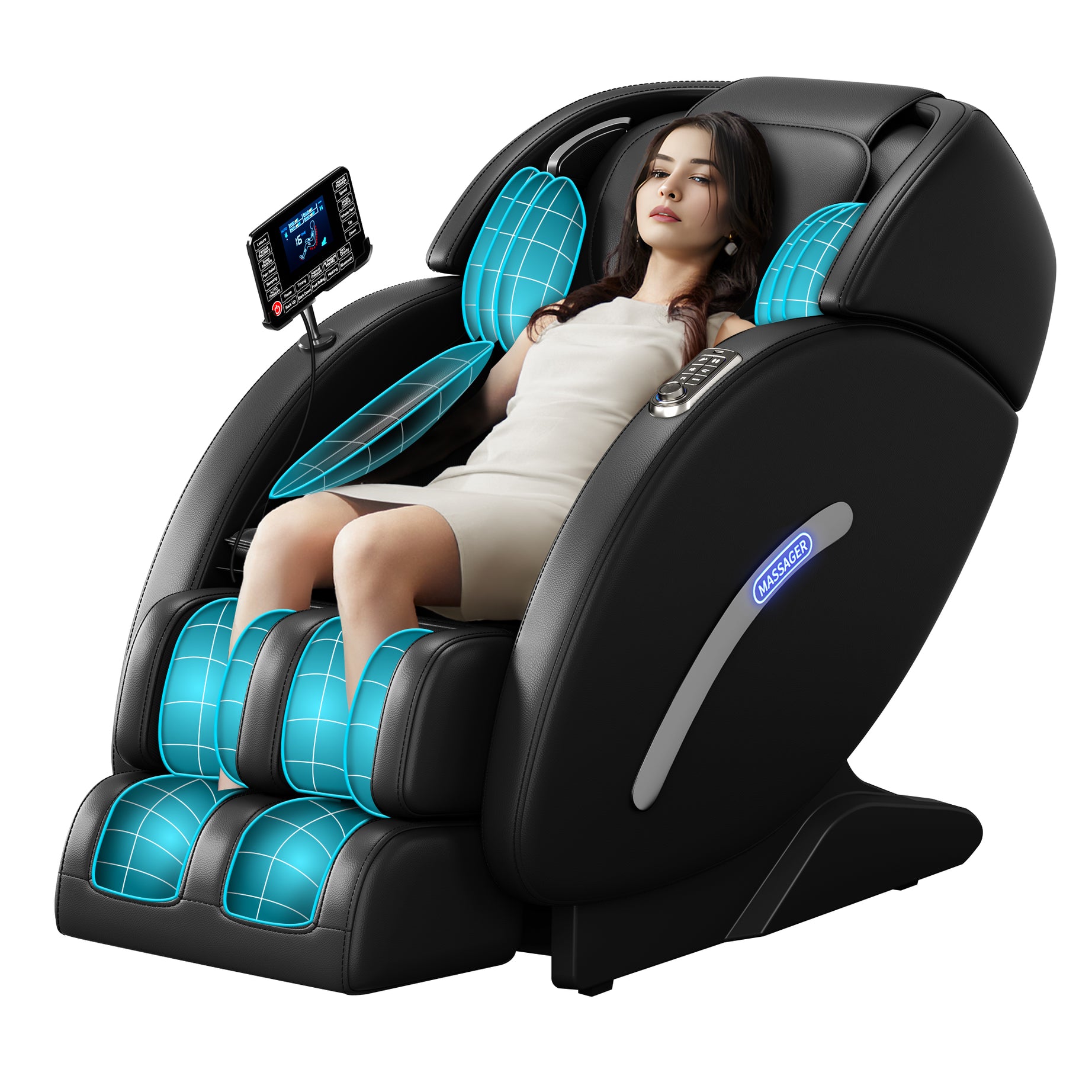 Full Body Massage Chair, Full Body Zero Gravity with 3D Massage Mechanism, 6 Auto Massage Mode, Waist and Calf Heater, Foot Roller, Bluetooth Speaker (Black)--1