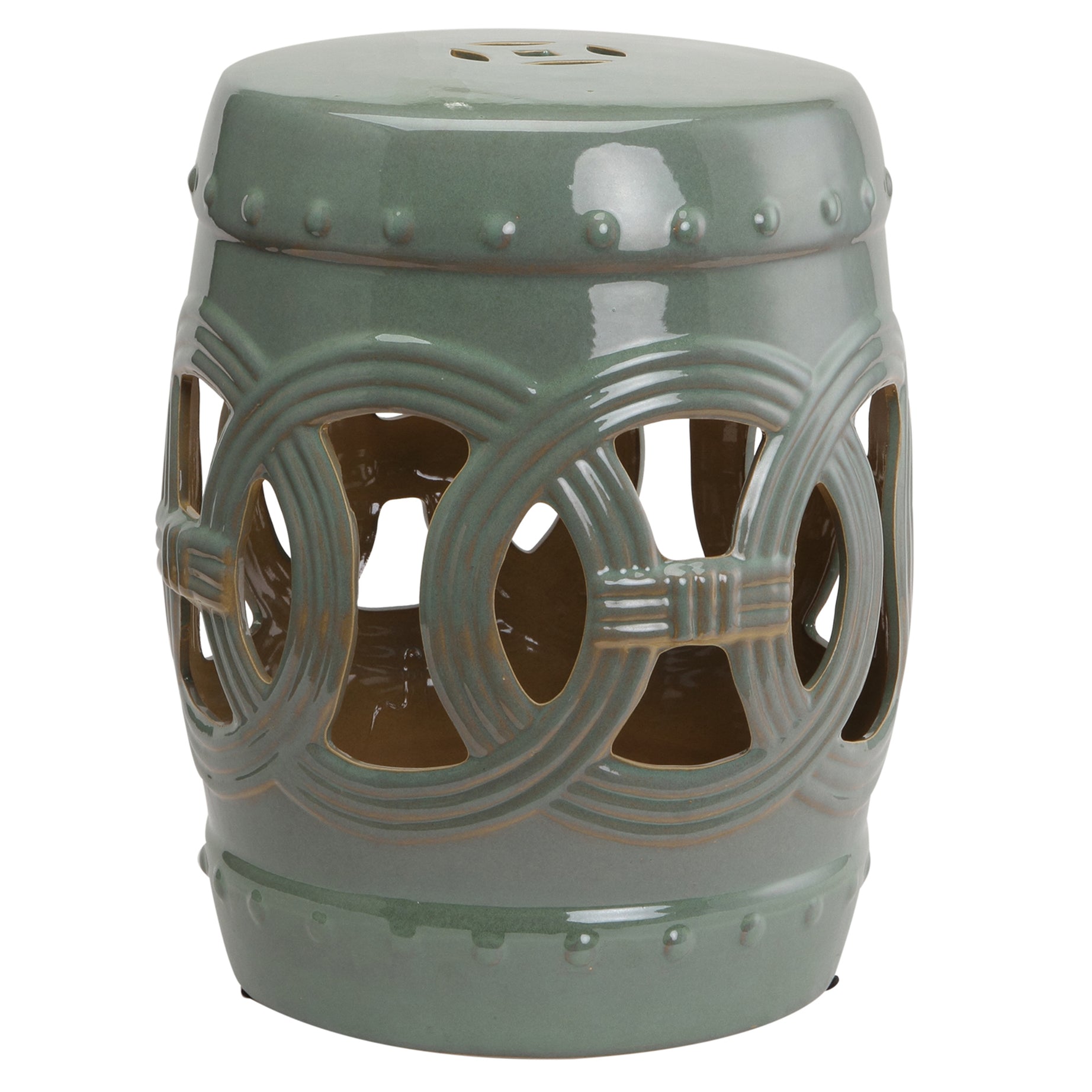 Outsunny 14" x 17" Ceramic Garden Stool with Double-Coin Knotted Ring Design & Strong Glazed Material, Decorative End Table, Home Collection, Green--1