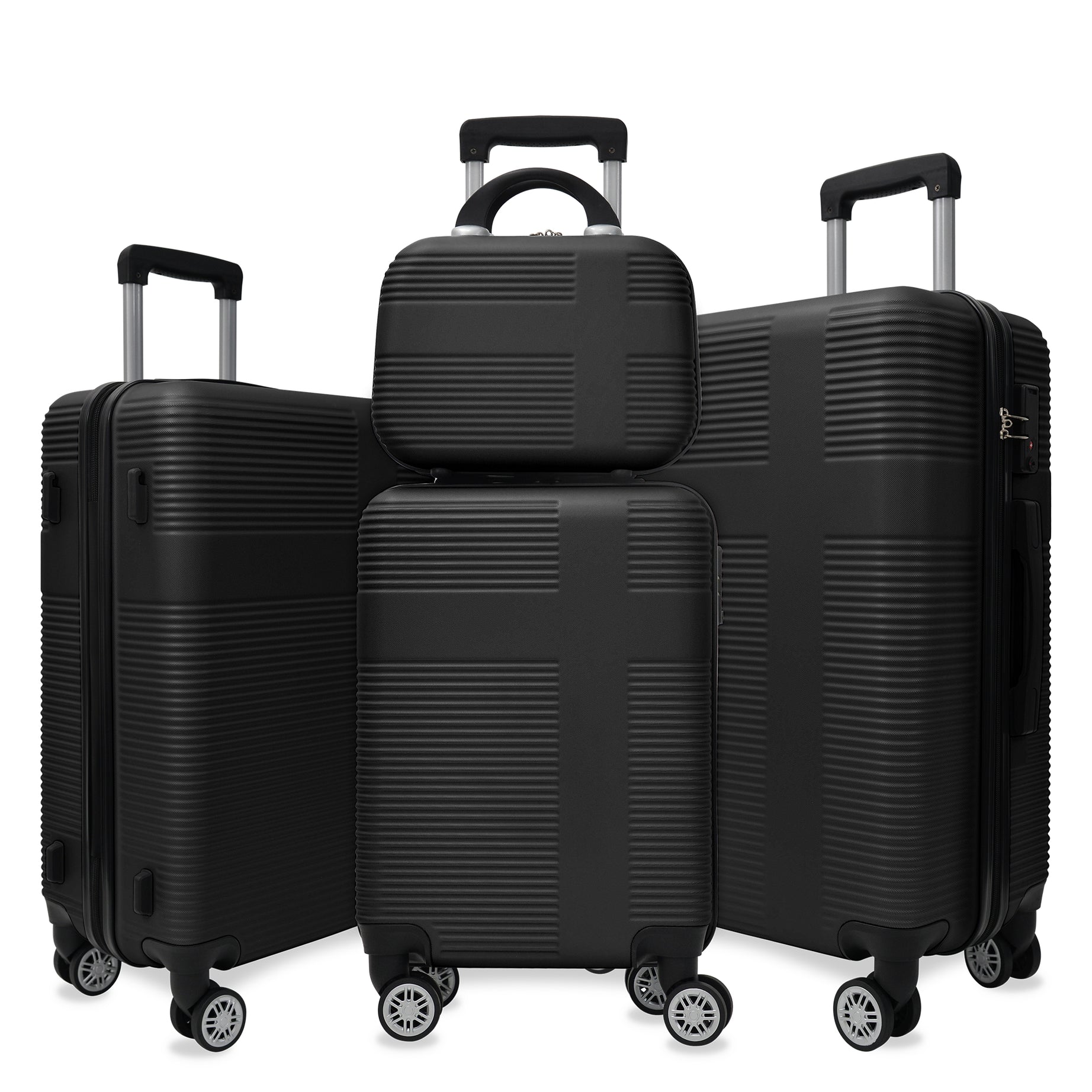 Luggage 4 Piece Set with Spinner Wheels, Hardshell Lightweight Suitcase with TSA Lock,Checked Luggage,Black(12/20/24/28in)--1