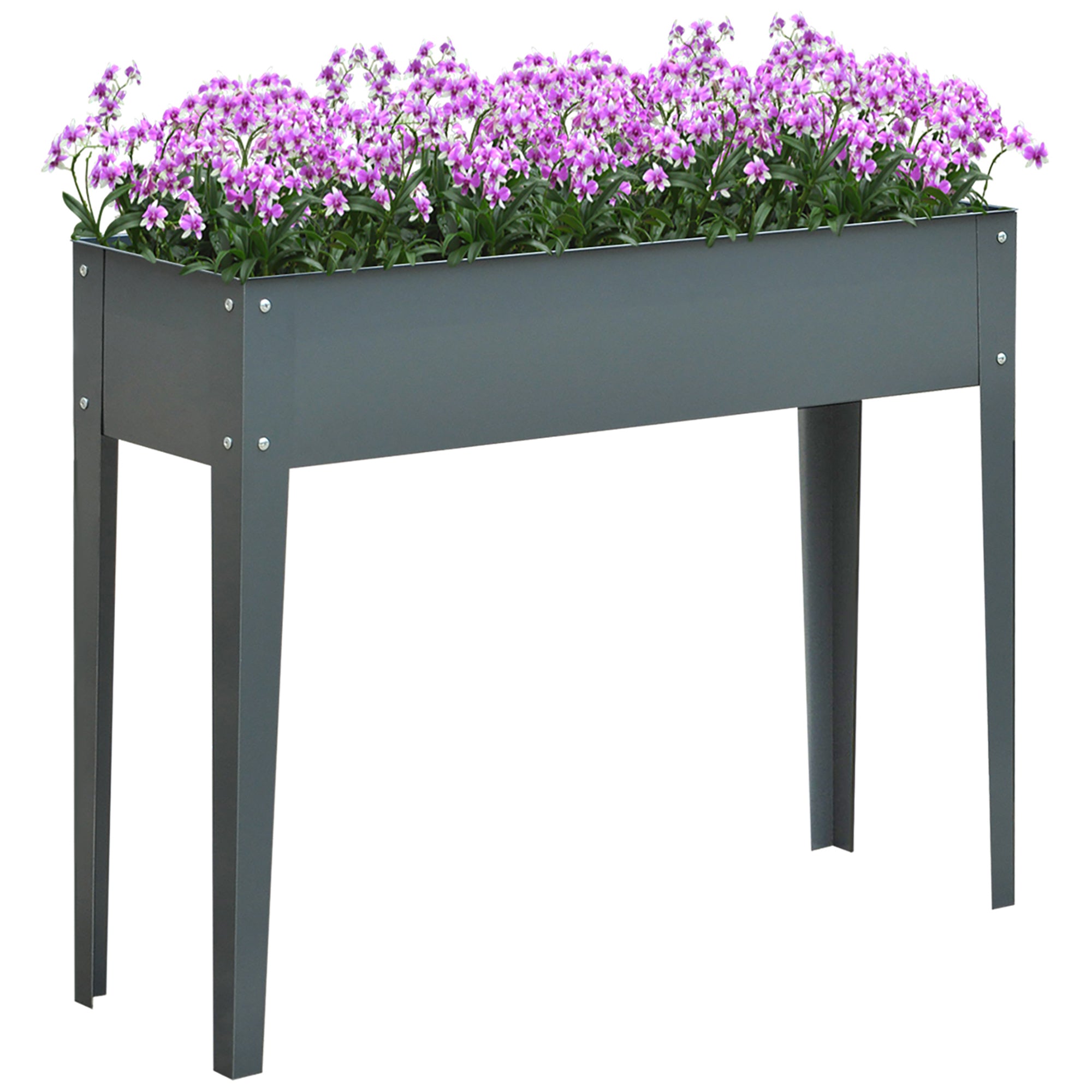 Outsunny Metal Raised Garden Bed, Elevated Planter Box with Legs and Drain Holes, Dark Gray--1