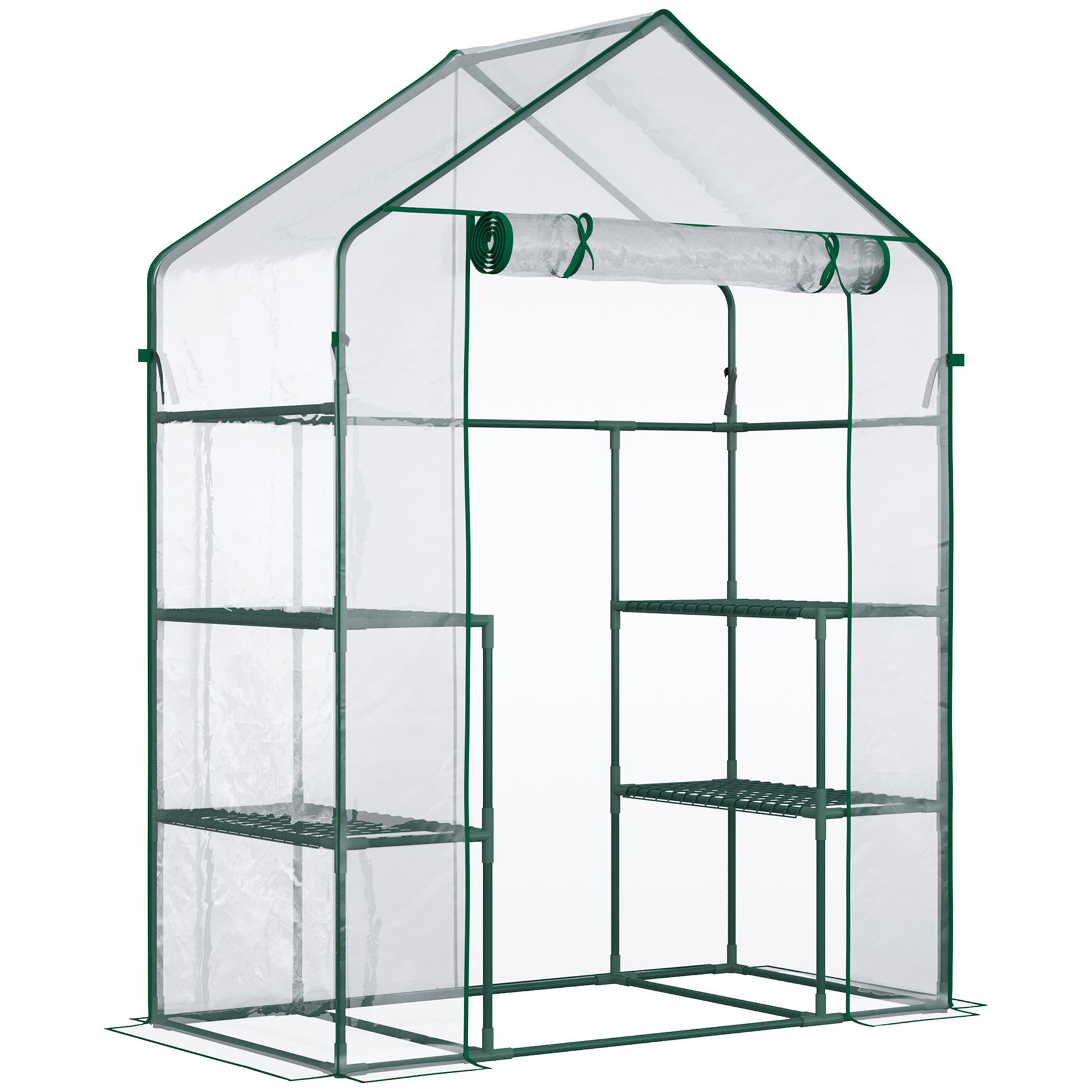 Outsunny 5' x 2.5' x 6.5' Mini Walk-in Greenhouse Kit, Portable Green House with 3 Tier Shleves, Roll-Up Door, and Weatherized Plastic Cover for Backyard Garden, Clear--1